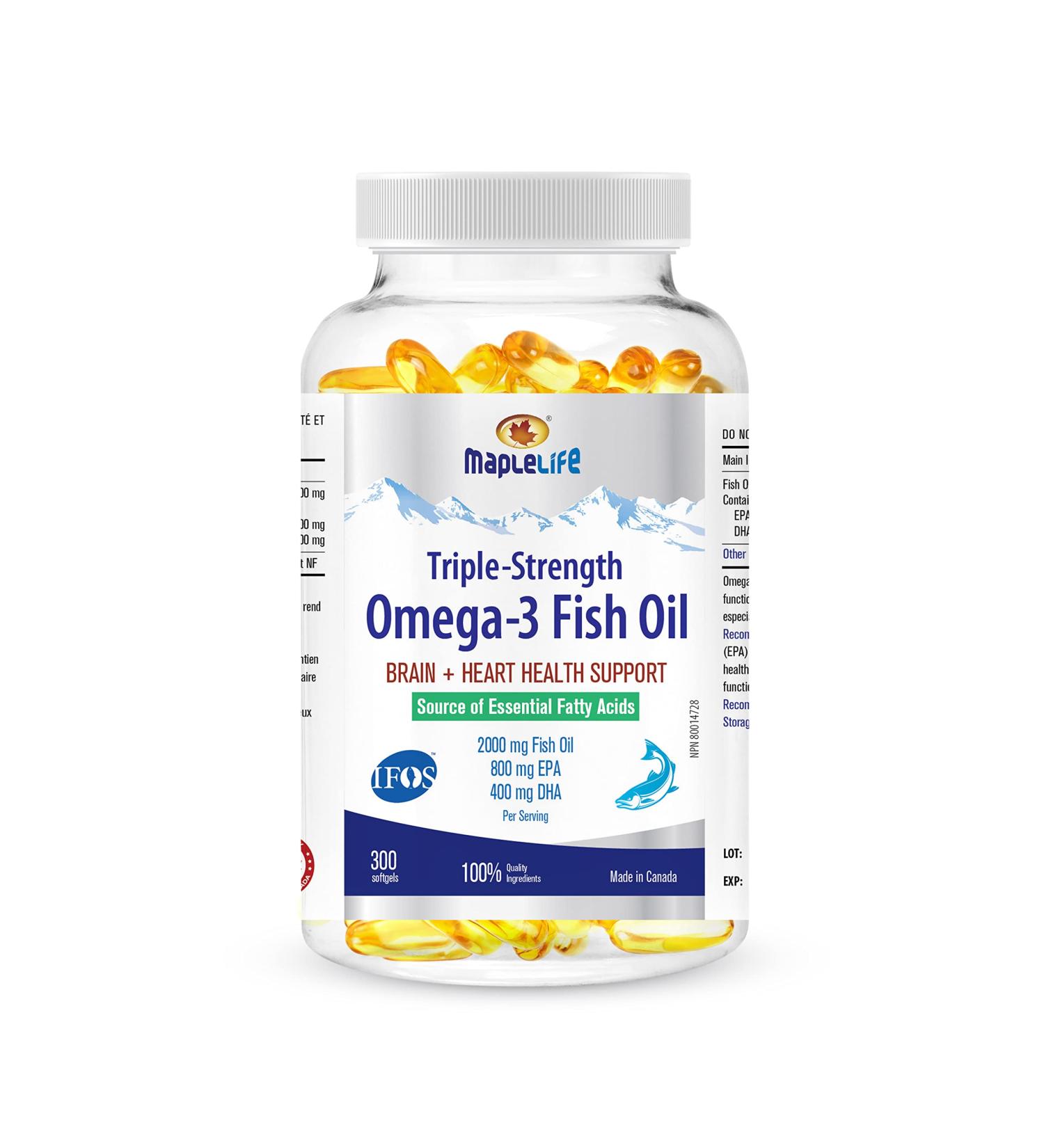 MapleLife - Triple-Strength - Omega-3 Fish Oil - Brain + Heart Health - Essential Fatty Acids - DHA EPA - Fish Oil Softgel 2000 Mg - 300 softgels - Buy Online on GoSupps.com