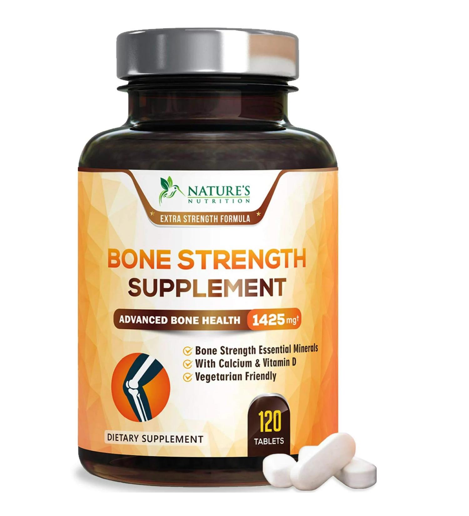 Bone Strength Support: Calcium, Vitamin D3, Magnesium - 1425mg (120 Capsules) - Buy Online on GoSupps.com