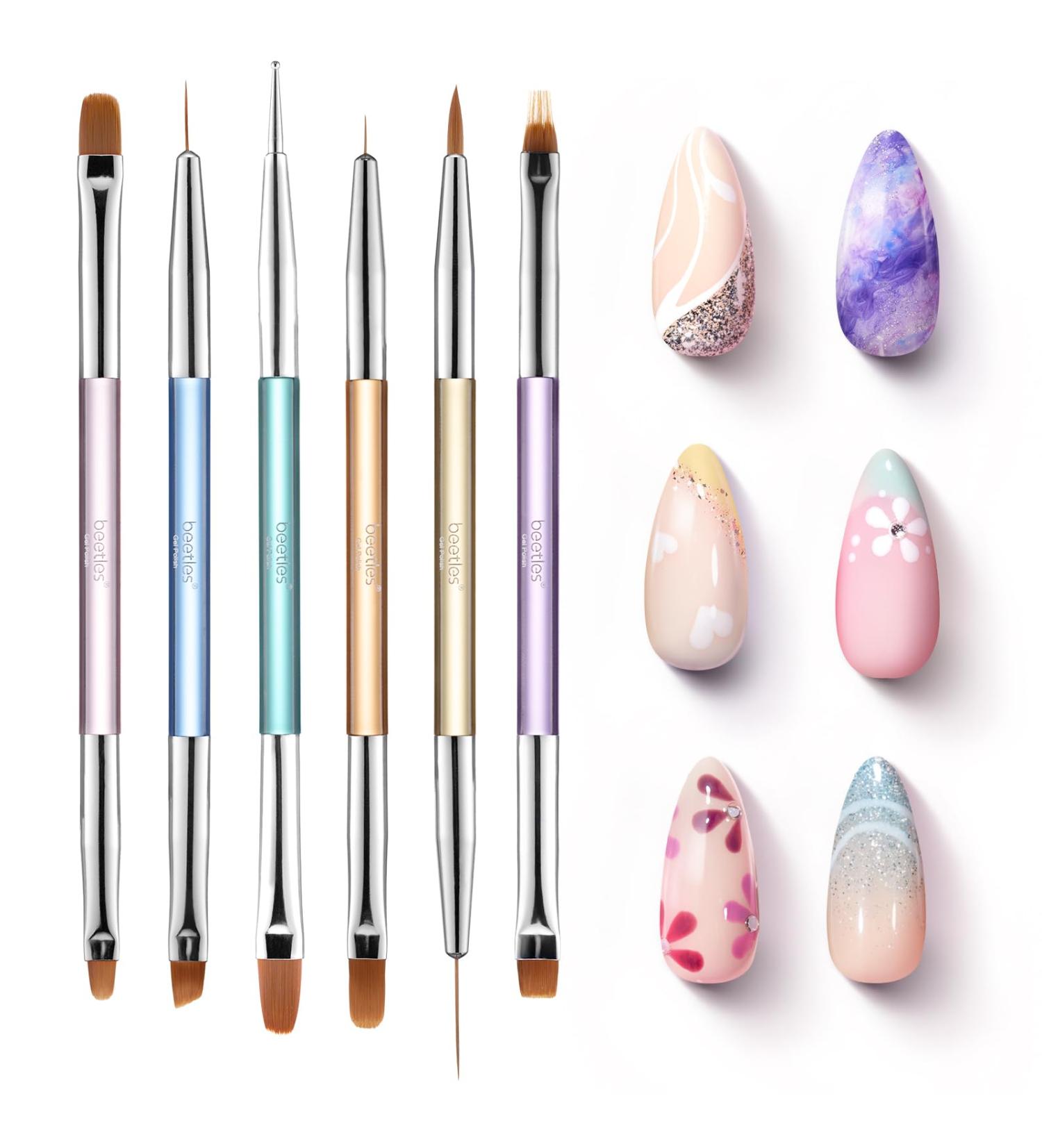 Beetles Professional Nail Brush Set - 6-Piece Nail Art Liner & Design Brushes for UV Nails Flat & Oval Brushes for French Manicure - Buy Online on GoSupps.com