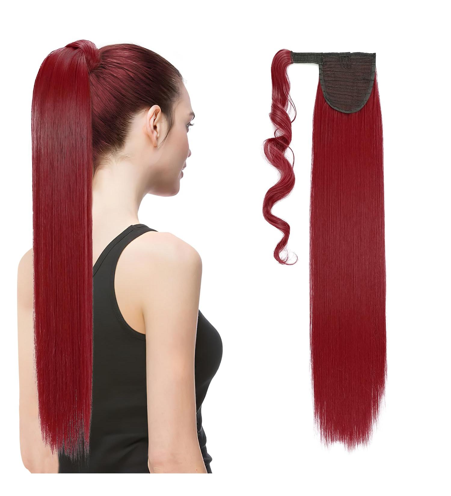 S-noilite 26" Clip in Hair Extensions Wrap Around Ponytail Long Straight Hairpiece Clip in Ponytail Hair Extension (26 inches Dark Red) - Buy Online on GoSupps.com