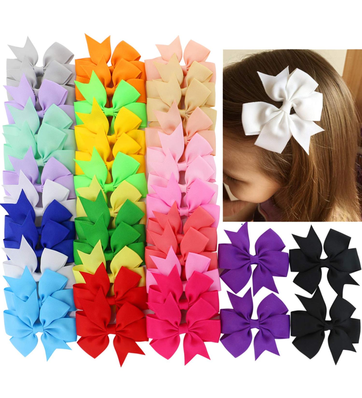 40-Piece 3 Inch Grosgrain Ribbon Pinwheel Hair Bows with Alligator Clips for Girls, Babies, Toddlers - Boutique Accessories, Teens Gifts - Pairs - Buy Online on GoSupps.com
