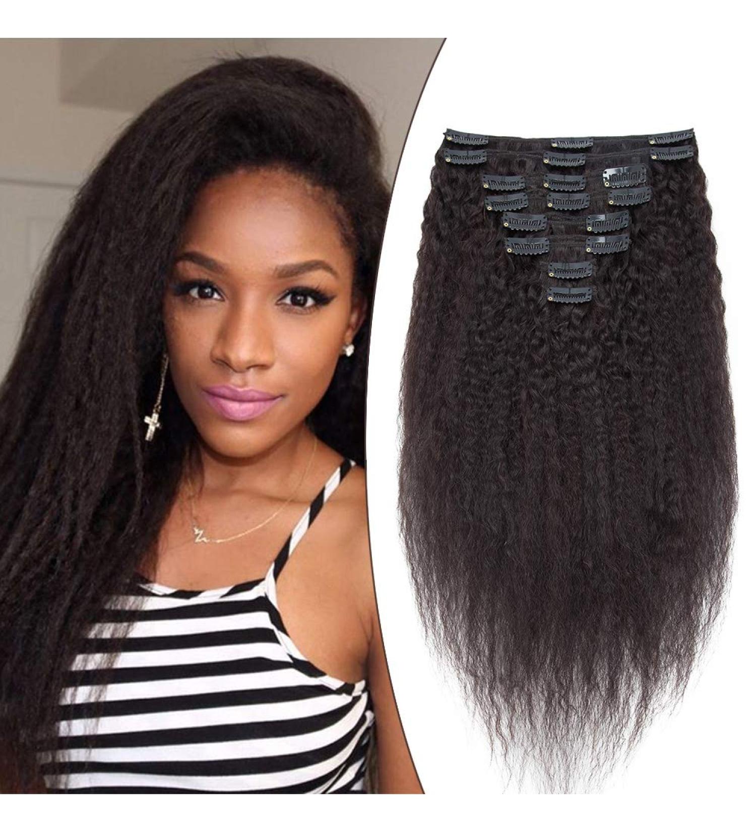 Shop Elailite 40cm Afro Clip-In Extensions | Real Remy Hair 115g 8 Parts Set Kinky Straight #1B Natural Black - Buy Online on GoSupps.com