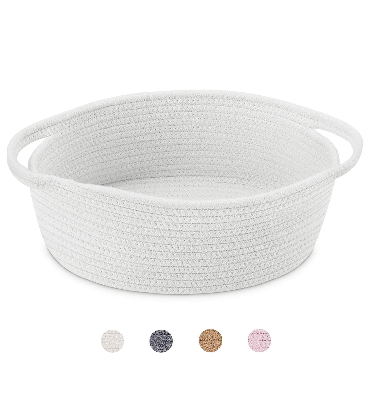 ABenkle Small Woven Storage Basket 12x8x5 | Cute Rope Shelf Organizer for Cat & Dog Toys | Decorative Gift Basket with Handles - White (1 Pack) - Buy Online on GoSupps.com
