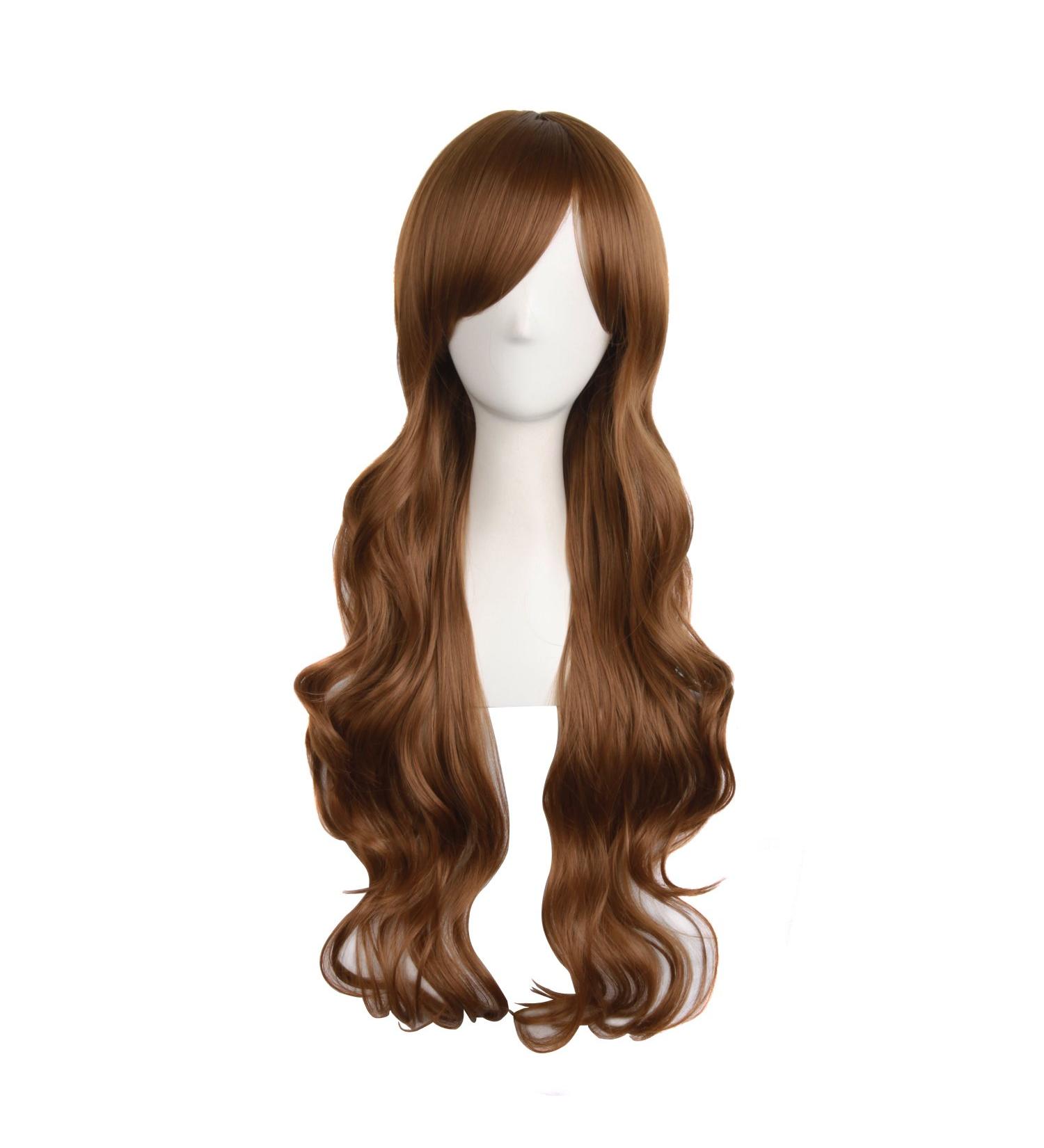 MapofBeauty 28-Inch Light Brown Wavy Wig with Side Parting Bangs Long Curly Full Hair for Women - Buy Online on GoSupps.com
