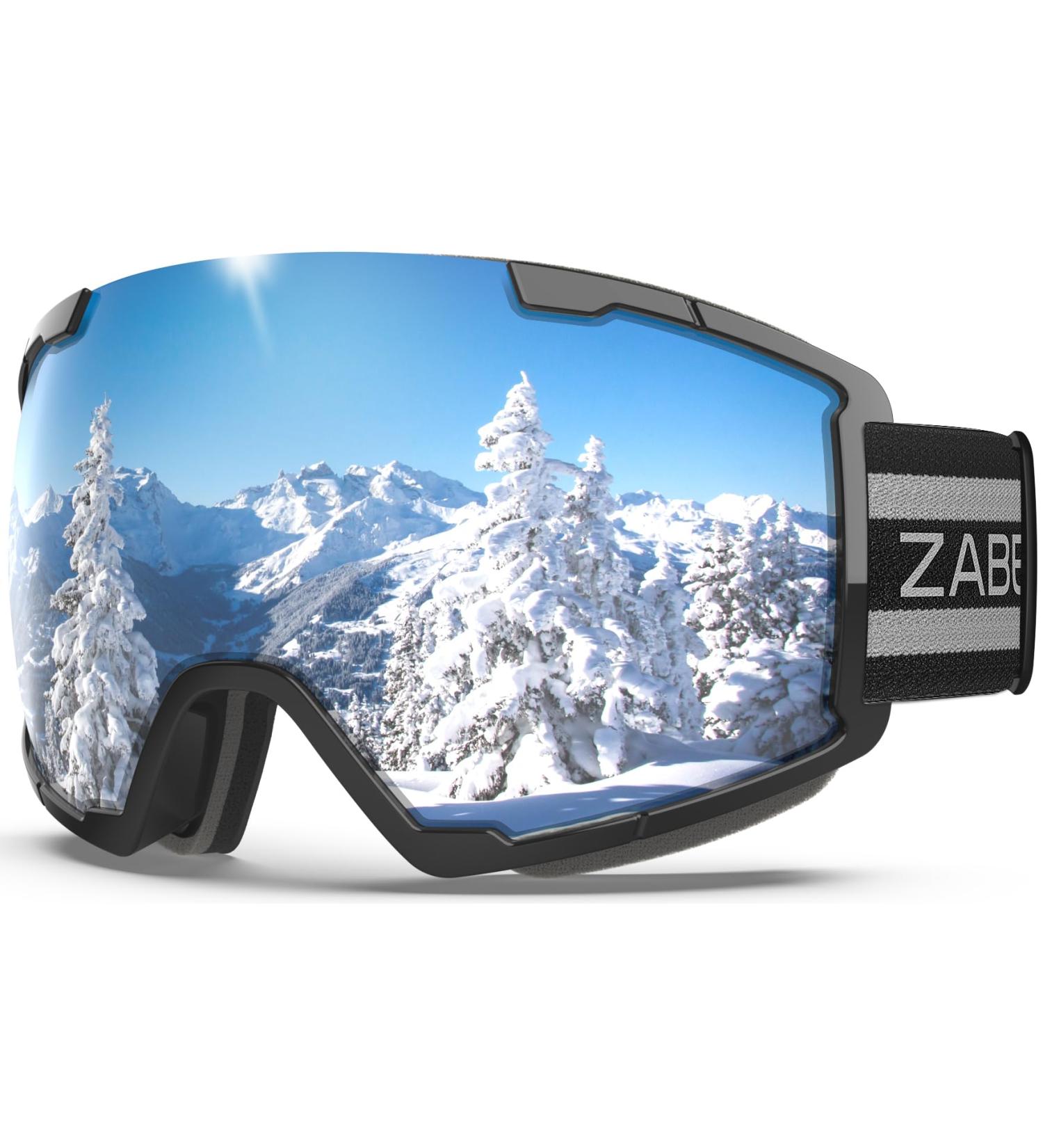 Zabert Skiblille - UV Protection Skibrille for Adults & Kids (10+) | Anti-Fit Anti-Slip Headband | Schwarz Mirrored Silver - Buy Online on GoSupps.com
