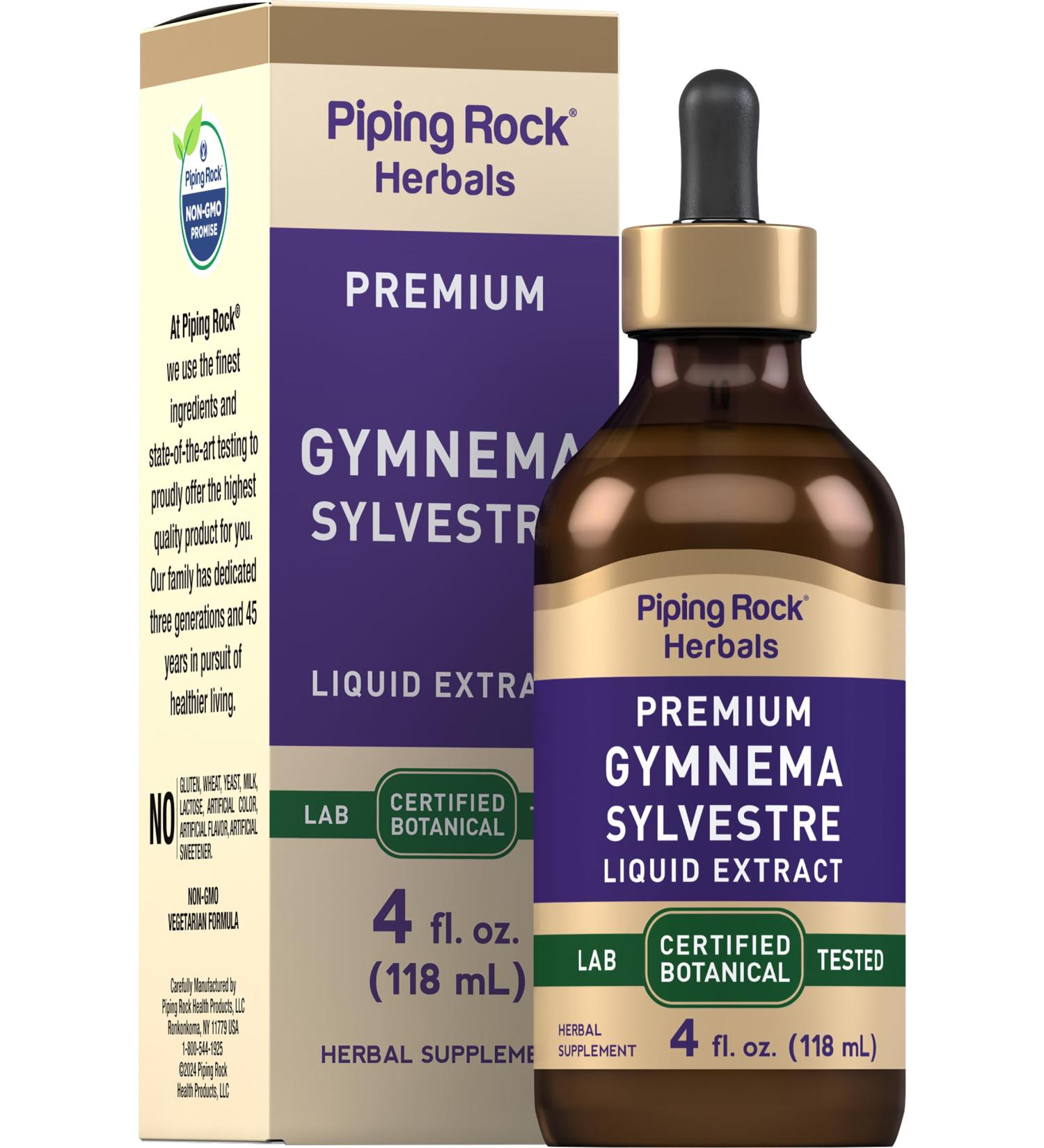 Piping Rock Gymnema Sylvestre Extract Liquid | 4 Fl Oz | Vegetarian Alcohol Free Tincture Drops | Non-GMO Gluten Free Supplement - Buy Online on GoSupps.com