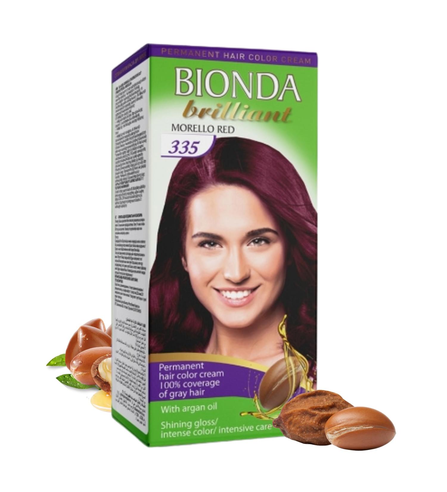 BIONDA Brilliant Permanent hair color & coloring 100 ml 100 gray hair coverage with argan oil nourishing oil formula intensive color shine roots and full lengths 335 sour cherry - Buy Online on GoSupps.com