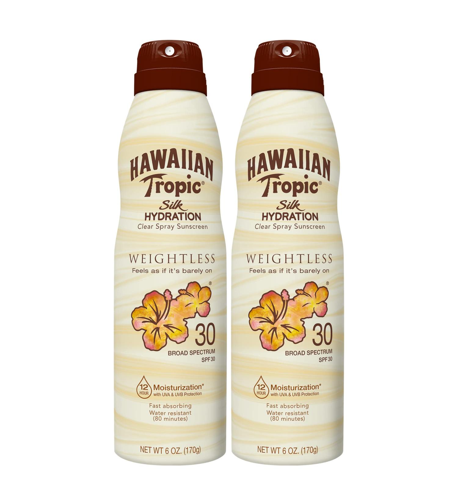 Hawaiian Tropic Silk Hydration Weightless Sunscreen Spray SPF 30 - Twin Pack (6oz) | Best Sun Protection - Buy Online on GoSupps.com