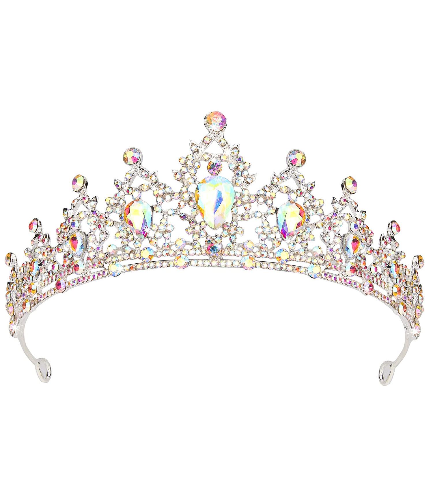 SuPoo Silver Tiara and Crown for Women - AB Crystal Headband for Queen, Wedding, Prom, Christmas - Shiny Princess Decoration - Buy Online on GoSupps.com