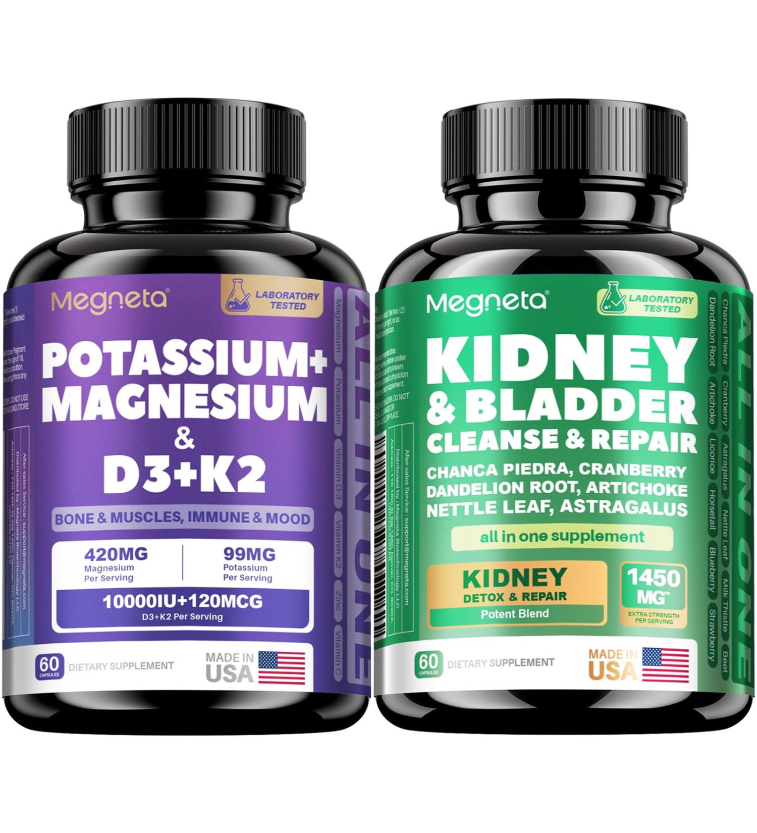 Magnesium Potassium Vitamin D3 K2 10000IU Supplement and Liver & Kidney Cleanse Detox & Repair Support Supplement - Buy Online on GoSupps.com