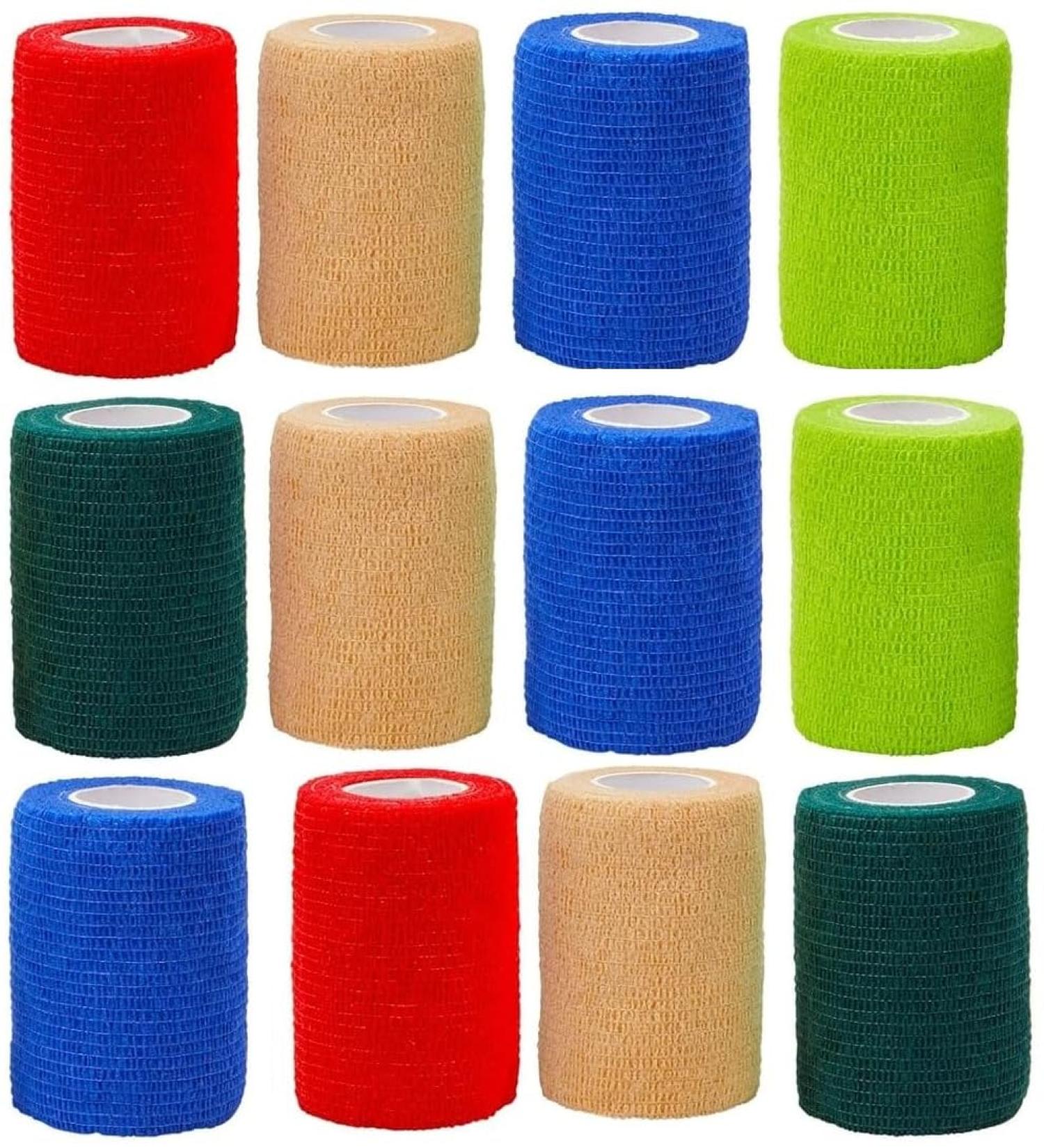 Breathable Self Adhesive Cohesive Bandage for Humans & Pets - Non Woven First Aid Wrap for Dogs Cats & Birds (Pack of 12) | Athletic & Medical Use 7.5 cm x 4.5 mtr - Buy Online on GoSupps.com