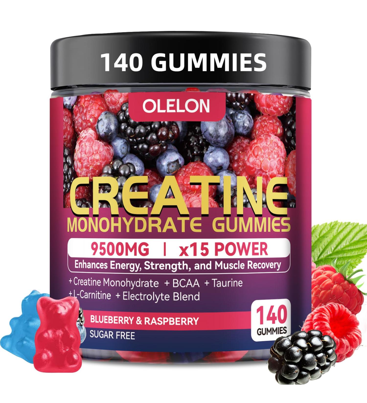 TEHCIN Creatine Monohydrate Gummies Complex 9500mg for Men & Women - 140 Count Creatine Supplement with Electrolyte Blend and L-Taurine Supports Muscle Growth Strength and Recovery Sugar Free - Buy Online on GoSupps.com