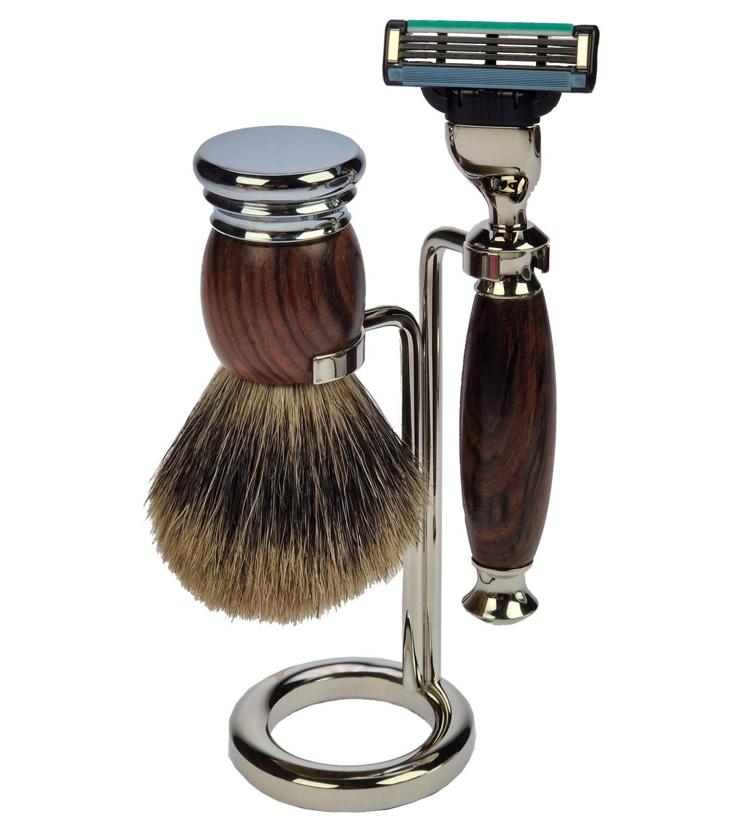 Shaving set rosewood/chrome razor with Mach 3 brush pure badger