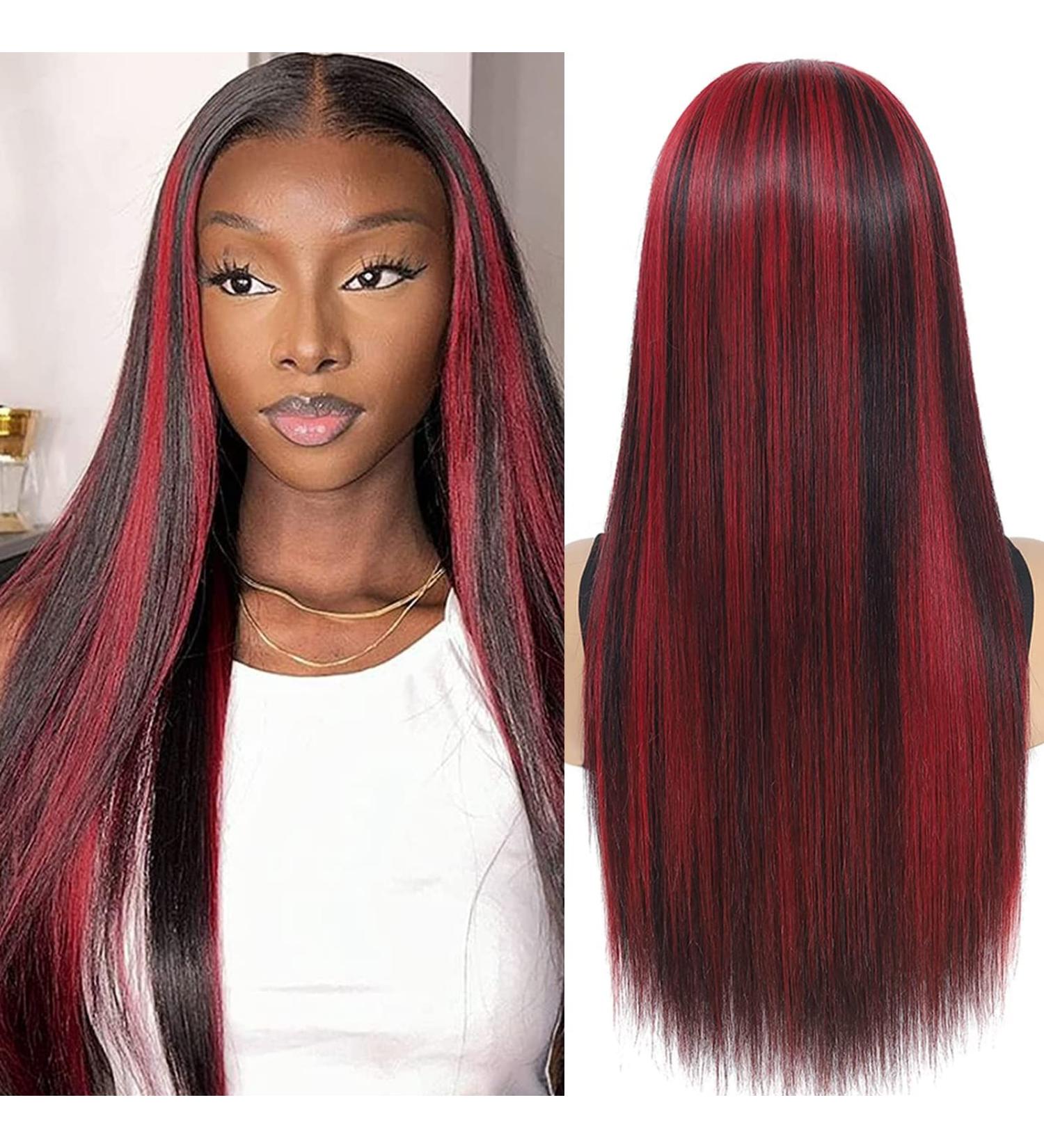 Burgundy Highlight Ombre Lace Front Wig 200% Density 12A Red and Black Human Hair 20 Inch - Buy Online on GoSupps.com