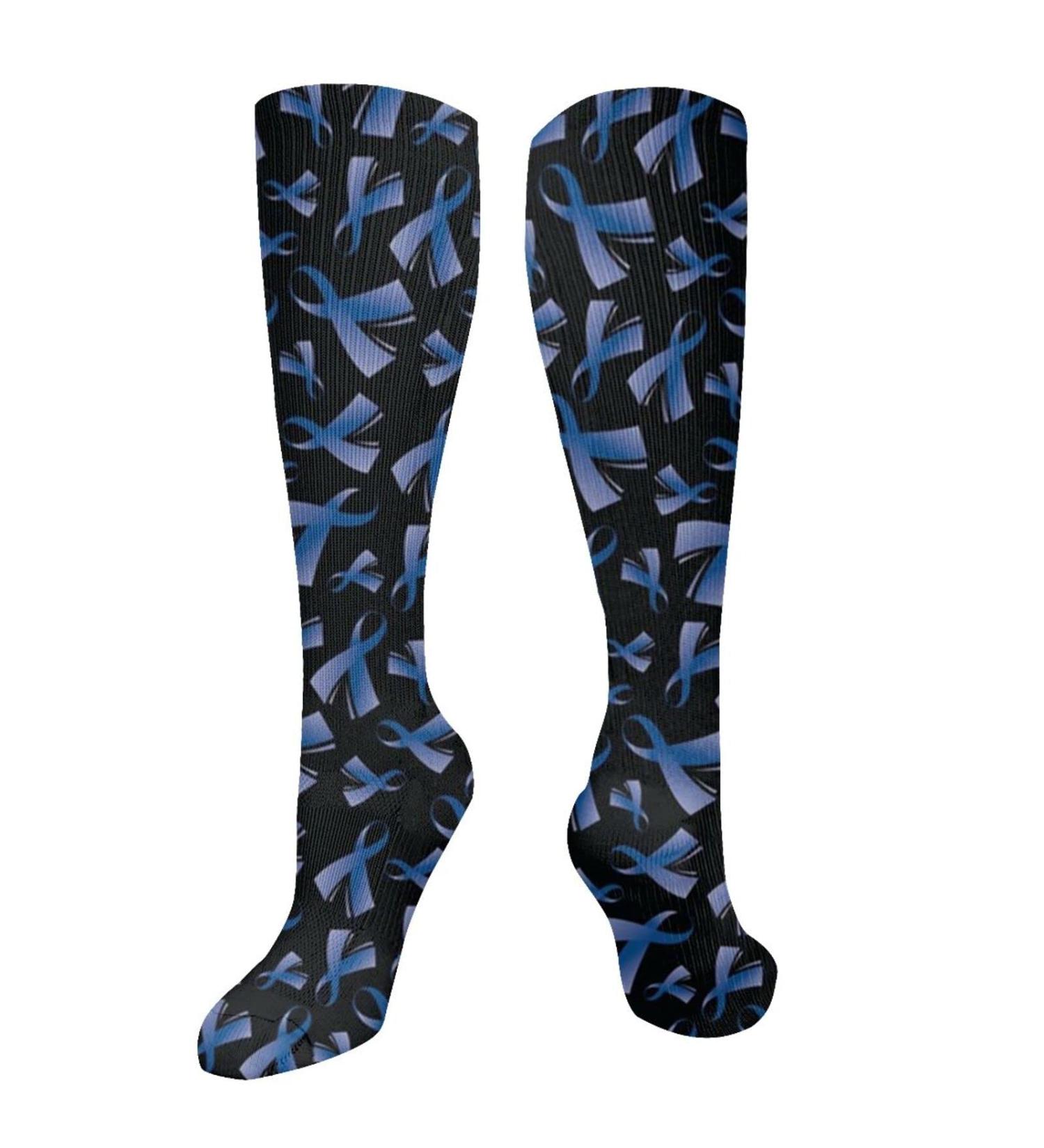 Colon Cancer Awareness Blue Ribbon Compression Socks for Men & Women | 15-20 mmHg Support for Running & Cycling - Buy Online on GoSupps.com