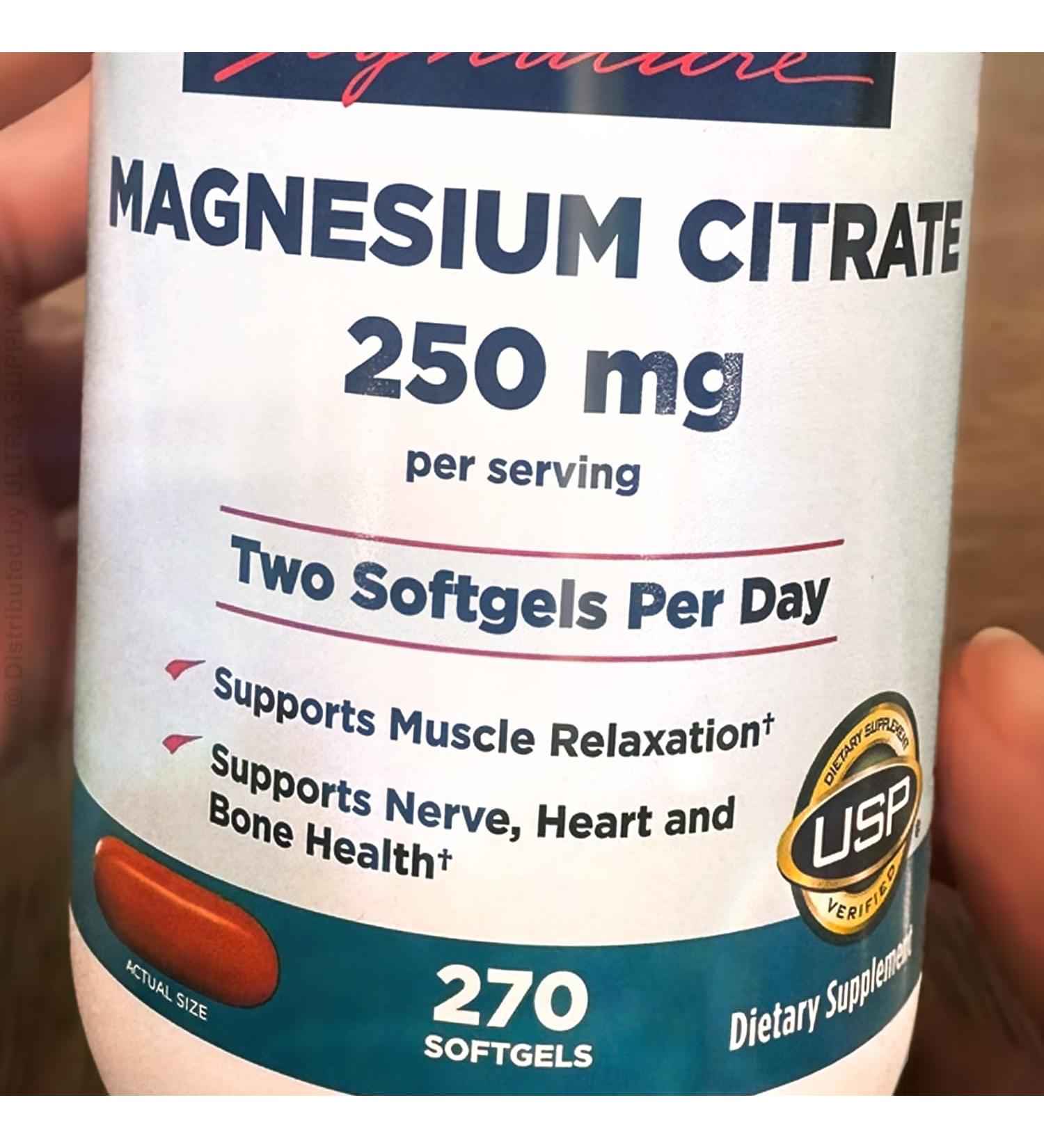 Kirk Lands Signatures Magnesium Citrate 250 mg Softgels 270 Count - Easy to Swallow Daily Supplement