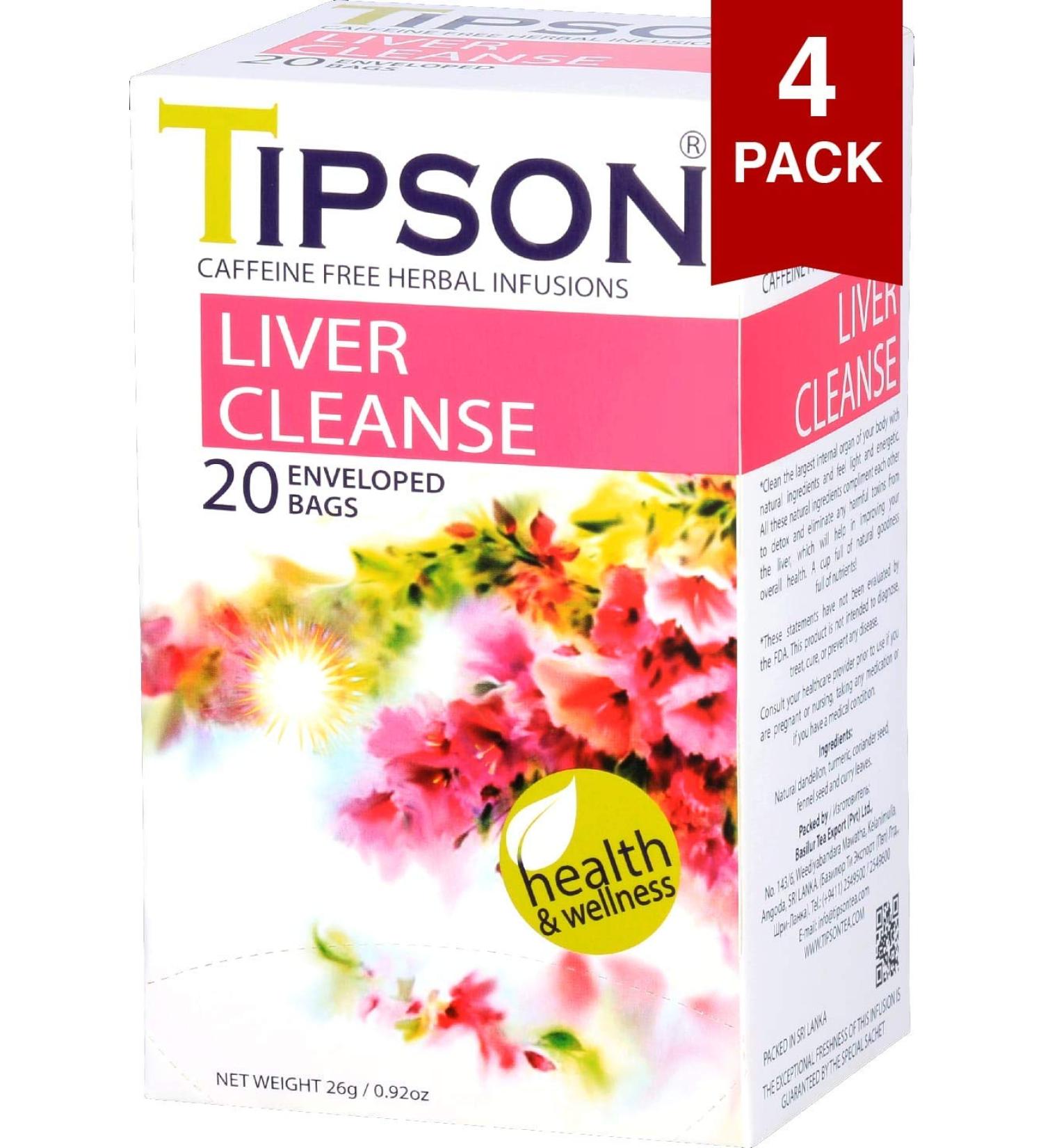 Tipson Liver Cleanse Tea x (4) - 20 Foil Envelope Bags - Basilur