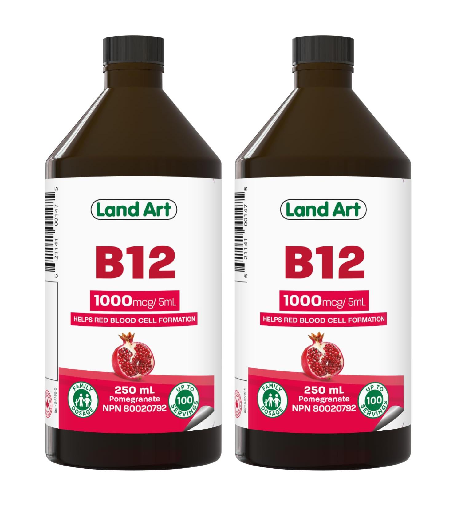 Vitamin B12 Liquid 250ml 50 Doses - Great Taste - 1000mcg - For Kids and Adults - Fast Absorption - Vegan - Non-GMO Gluten Free No Sugar Added - Made in Canada (Pack of 2) 250 ml (Pack of 2) - Buy Online on GoSupps.com
