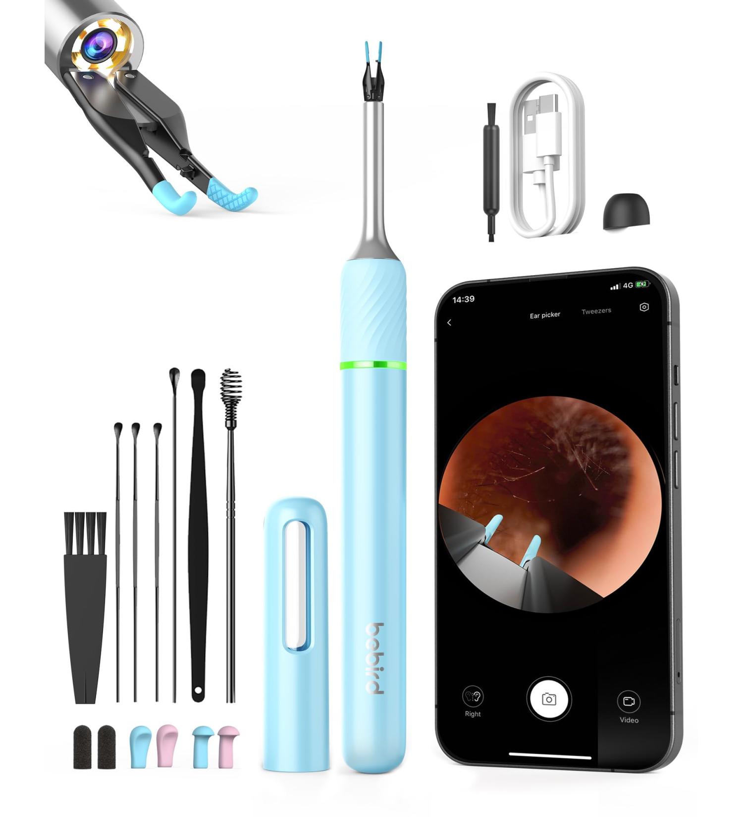 Ear Wax Removal Tool with Camera - Bebird Note 5 Ear Cleaner | Visual Earwax Cleaning Kit with Otoscope, Light, Pick & Tweezers - 3 in 1 WiFi Ear Scope for Ear Picking (Light Blue) - Buy Online on GoSupps.com