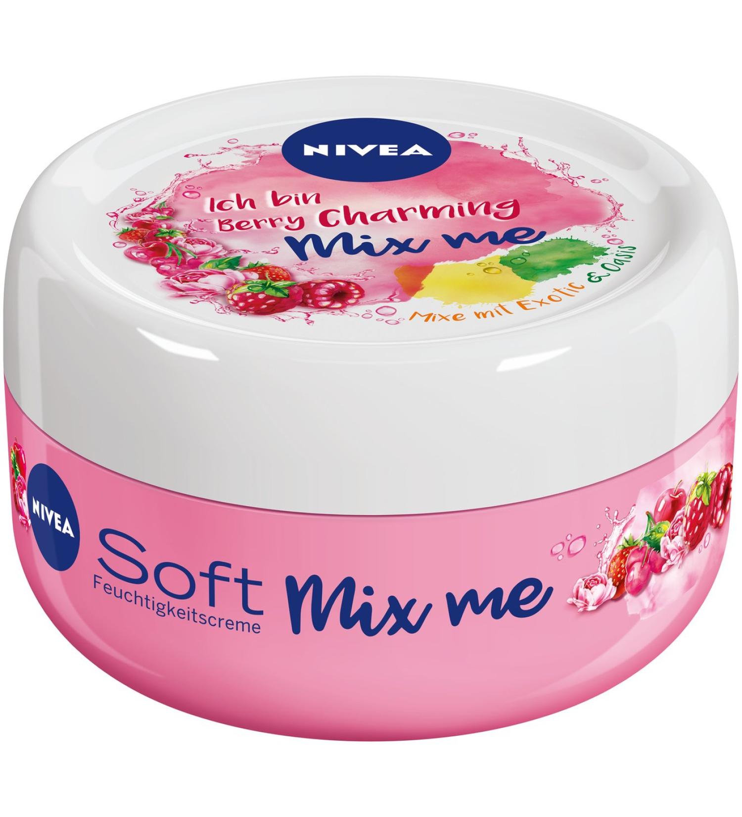 NIVEA Soft Mix Me Berry Charming Fruity Skin Moisturizer with Jojoba Oil and Vitamin E - 8 Bottles