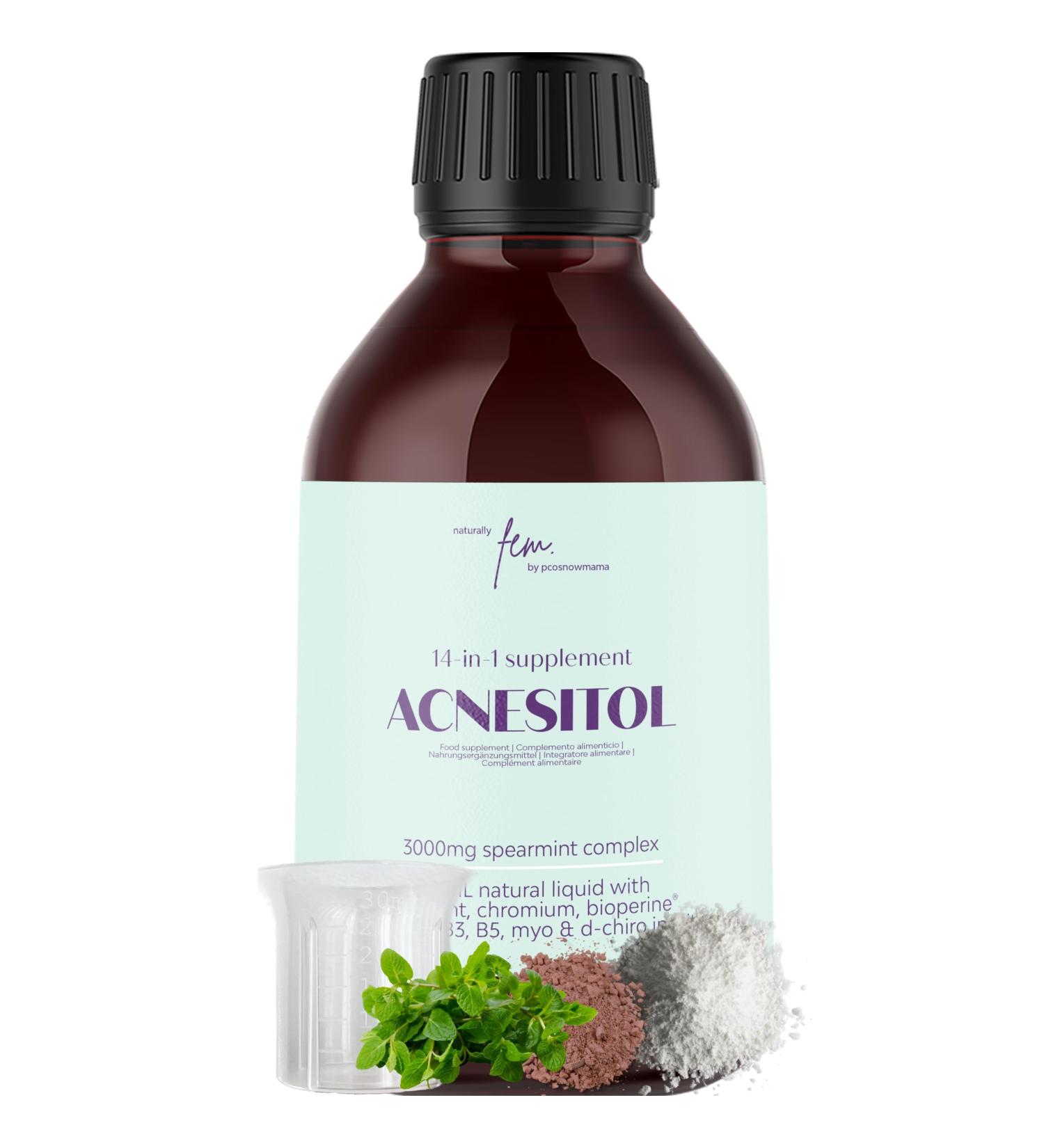 Inositol Fem Acnesitol 3000mg - Hormonal Acne Solution Female Balance | 14-in-1 Formula with Myo & D-Chiro Inositol NAC Niacin Vitamin A Selenium Zinc Chromium & BioPerine - Buy Online on GoSupps.com