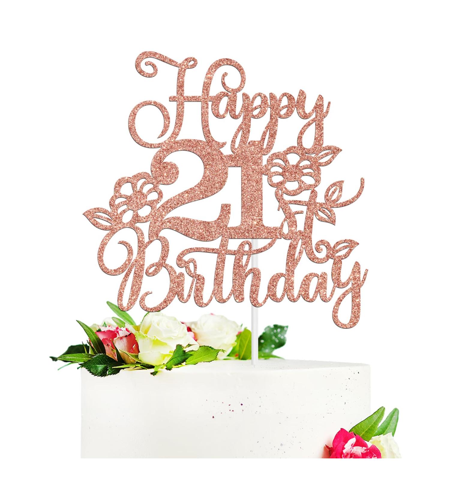 Happy 21st Birthday Cake Topper Cheers to 21 Years/Legal 21 Flower 21st Birthday/Anniversary Party Decoration Supplies for Her Rose Gold Glitter - Buy Online on GoSupps.com