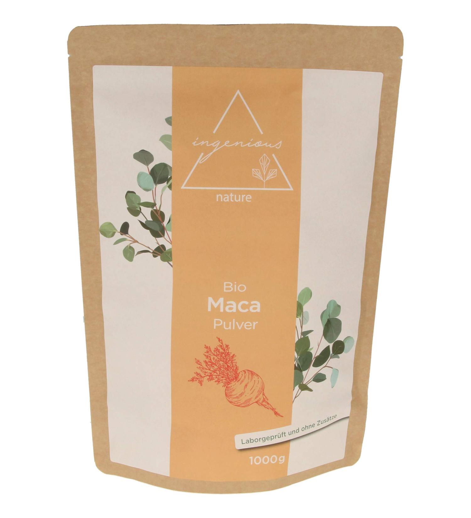 Buy Ingenious Nature Bio Maca Powder 1000g - 100% Pure Red Maca Root from Peru - Raw Superfood High Altitude Grown - Buy Online on GoSupps.com