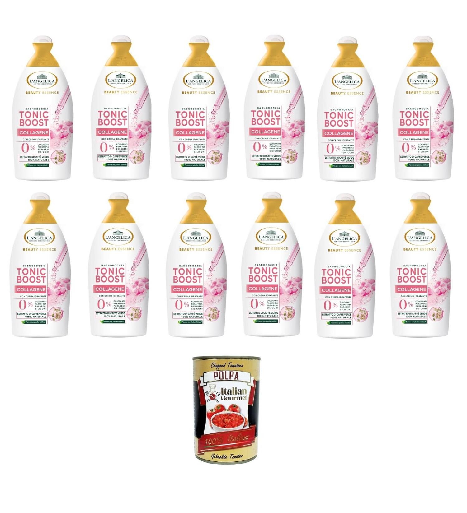 Italian Gourmet E.R. L'Angelica Beauty Essence Body Wash Tonic Boost Collagen with Green Coffee Extract - 12 x 520 ml + Italian Gourmet Polpa 400 g