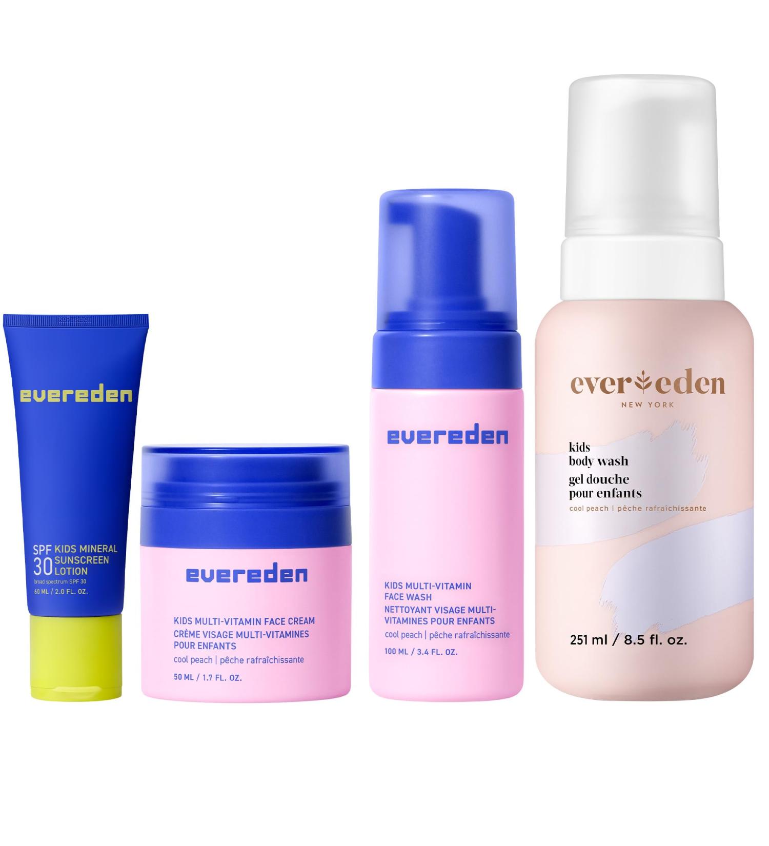 Evereden Kid Daily Routine Face Wash Face Cream SPF 30 & Body Wash: Cool Peach | Made With Clean and Non-toxic Ingredients | Gentle Skin Care for Kids - Buy Online on GoSupps.com