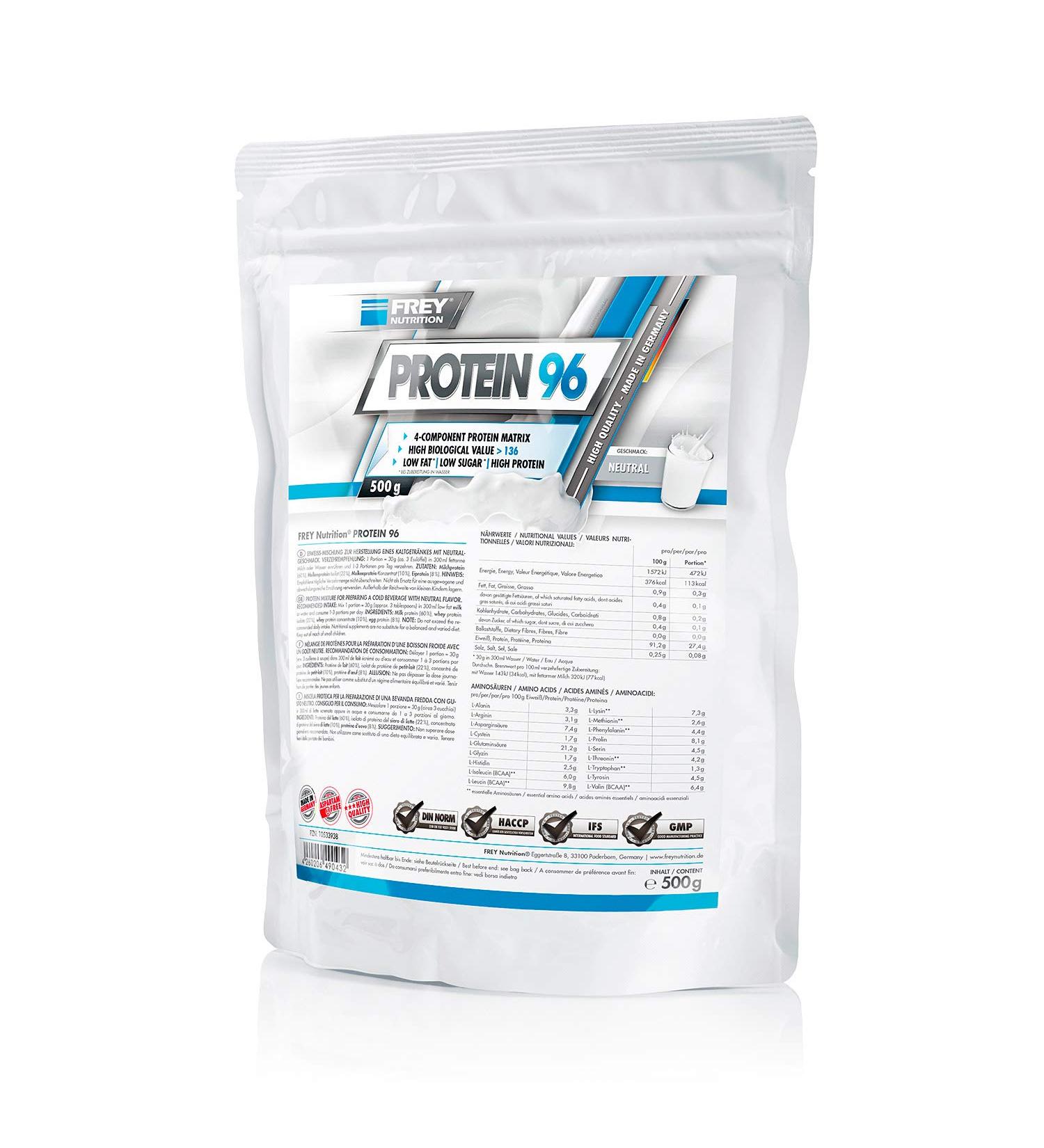 Frey Nutrition Protein 96 Neutral Zip Bag - High-Quality 500g Protein Powder for International Shipping - Buy Online on GoSupps.com