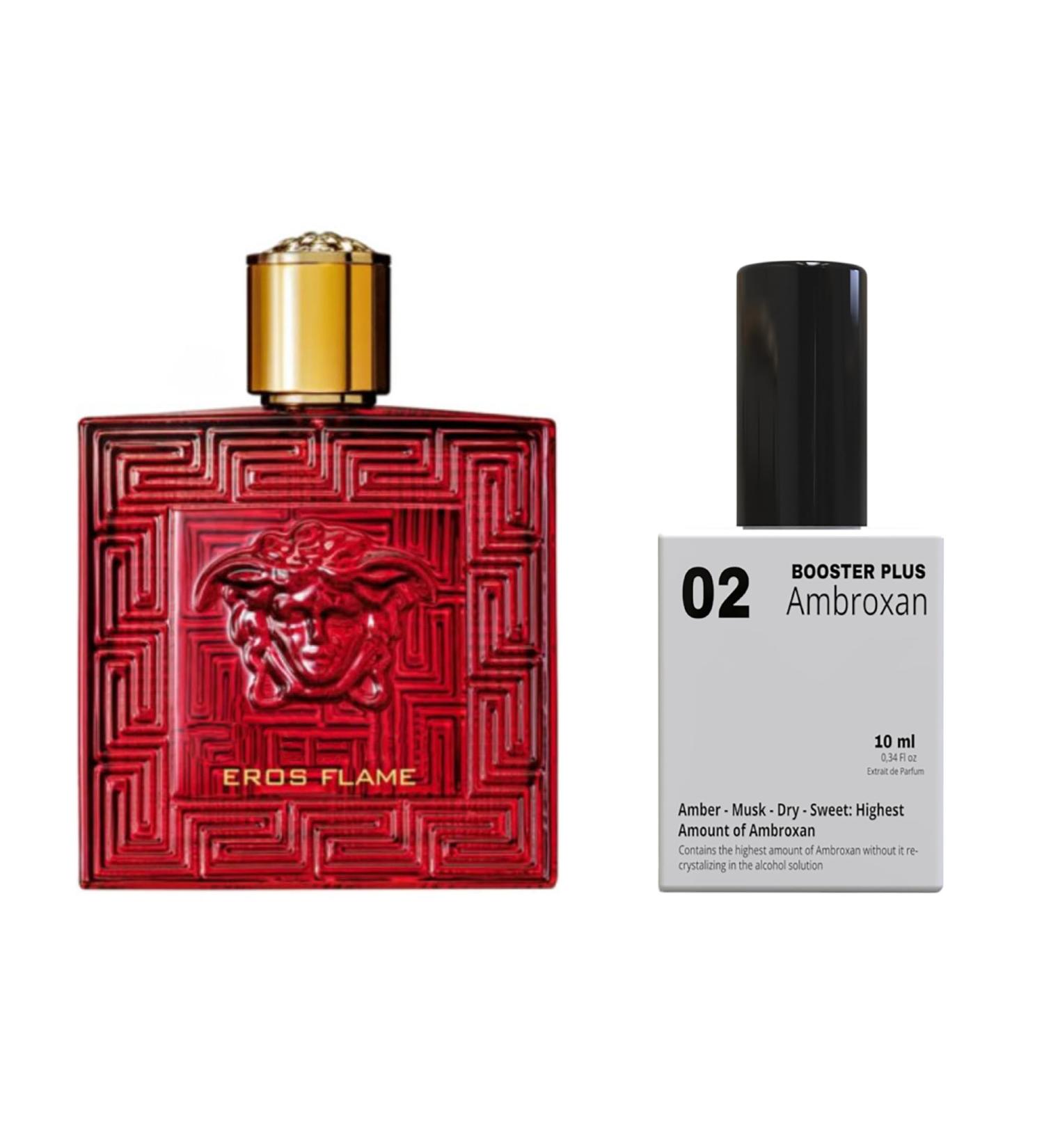 EQUIVALENCE PERFUME BOOSTER PLUS (AMBROXAN MOLECULE 02) TO EROS FLAME Give power to your original perfume 12 hours long lasting Large Bottle not included It is only a reference (AMBROXAN-MOLECULE 02)