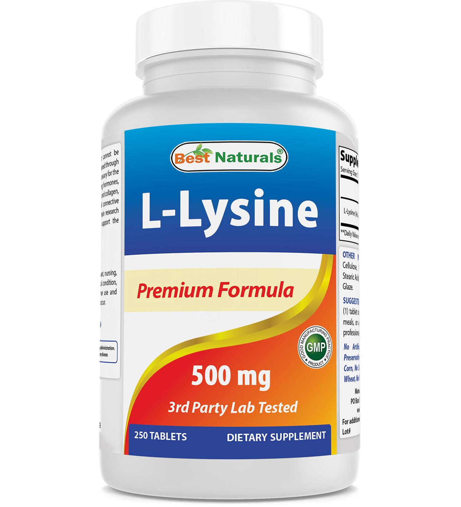 Best Naturals L-Lysine 500mg 250 Tablets - 250 Count Pack - Immune Support Supplement - Buy Online on GoSupps.com