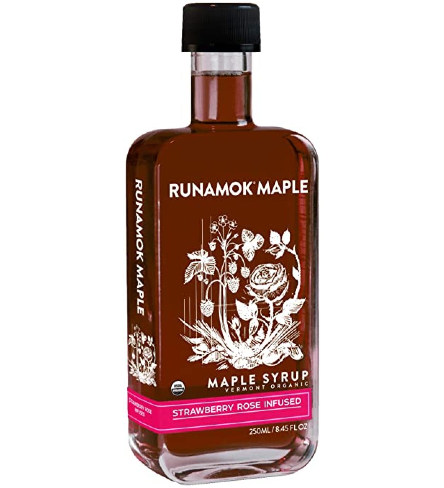 Runamok Maple Strawberry Rose Infused Maple Syrup - Gluten Free Vermont Sweetener for Pancakes & Cocktails (8.45 Fl Oz) - Buy Online on GoSupps.com