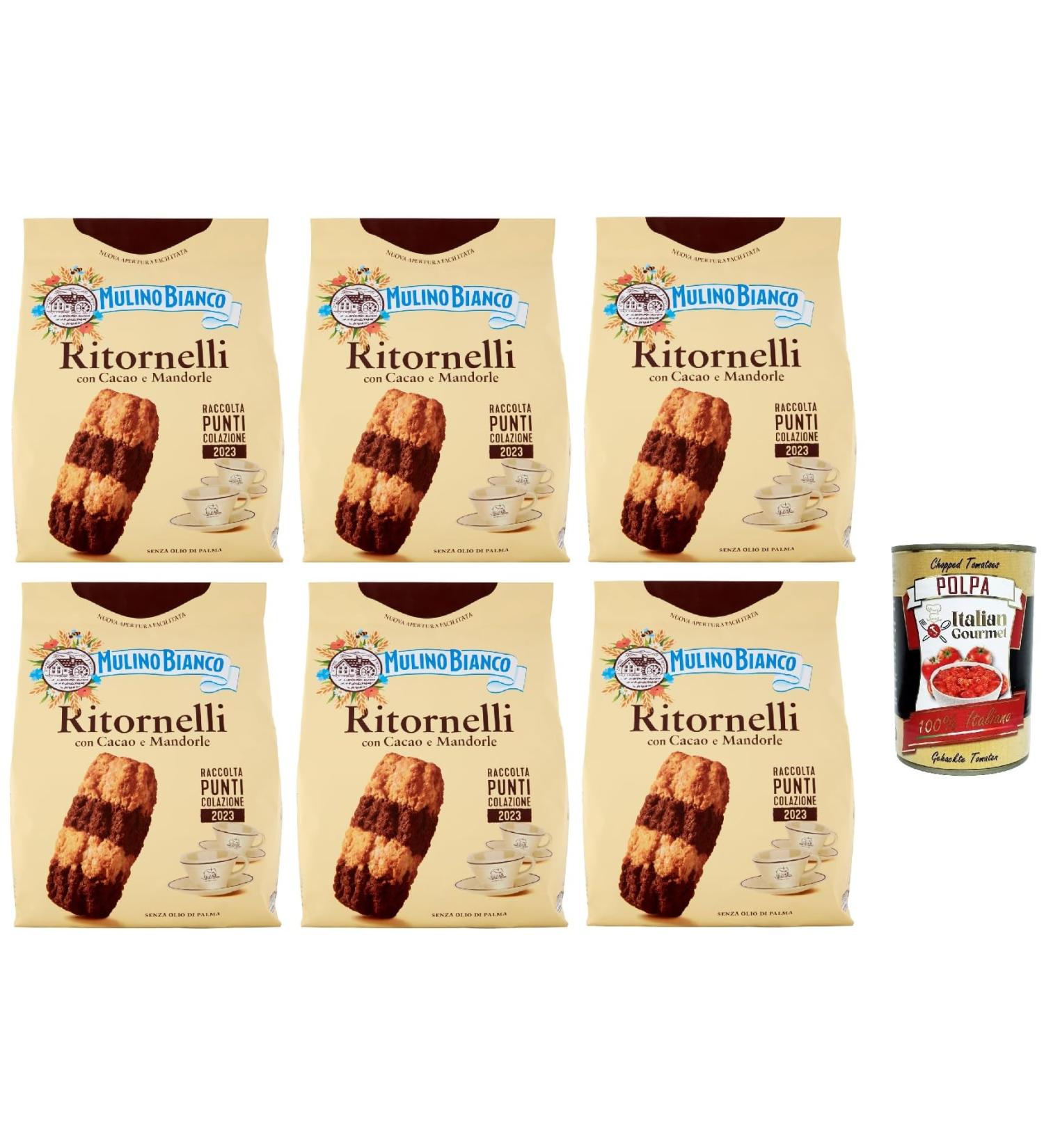  Italian Gourmet E.R. Mulino Bianco Ritornelli Pack of 6 cocoa and almond biscuits for a delicious breakfast - 700g cookies + 400g Italian gourmet polpa - Buy Online on GoSupps.com