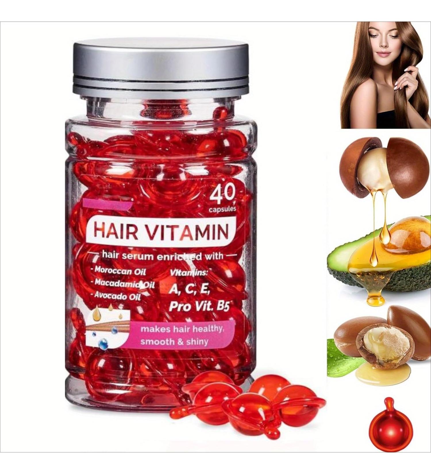 Hair Vitamin Serum Capsules - No Rinse Treatment for Frizzy & Damaged Hair | A C E Pro B5 Moisturizer for Men & Women (40 Count - Buy Online on GoSupps.com