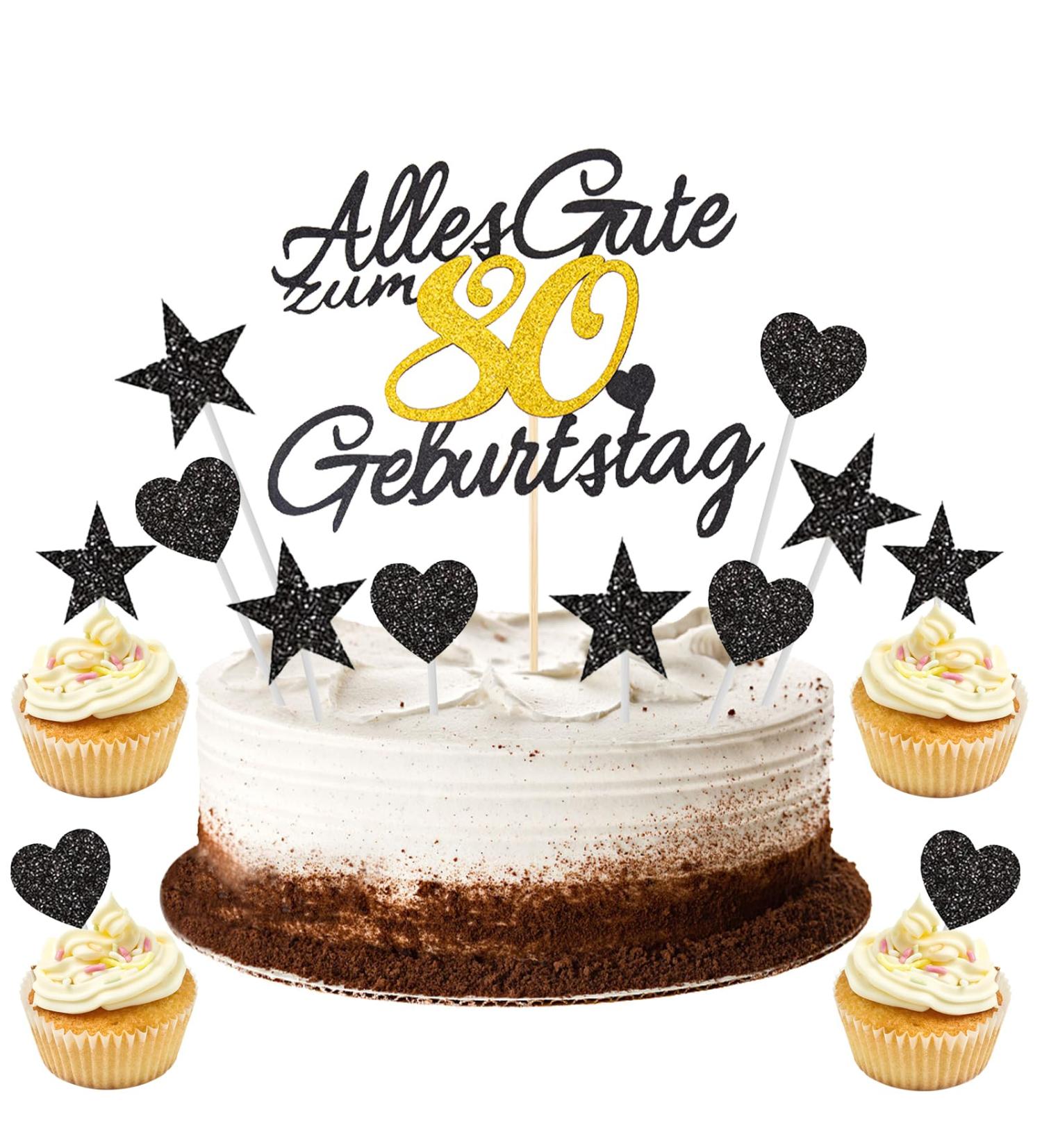 Gold Rock 11-Piece Cake Decoration Set for 80th Birthday - Elegant Cake Toppers for Men & Women Celebrations - Buy Online on GoSupps.com