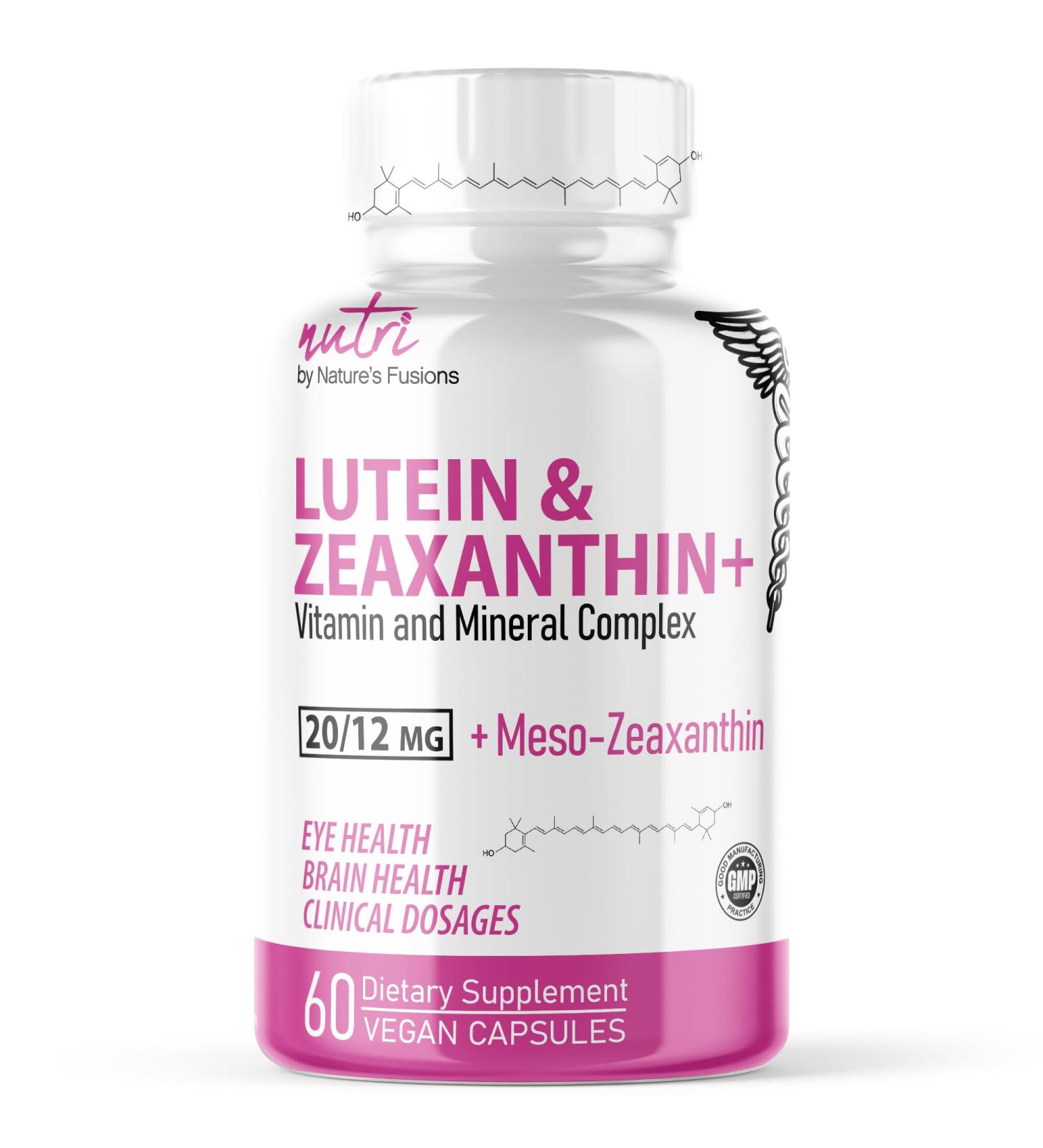 Nutri Lutein 20mg Eye Vitamins - Triple Carotenoid Complex with Lutein Zeaxanthin Zinc & Vitamins A C D3 E - 60 Capsules for Optimal Eye Health - Buy Online on GoSupps.com