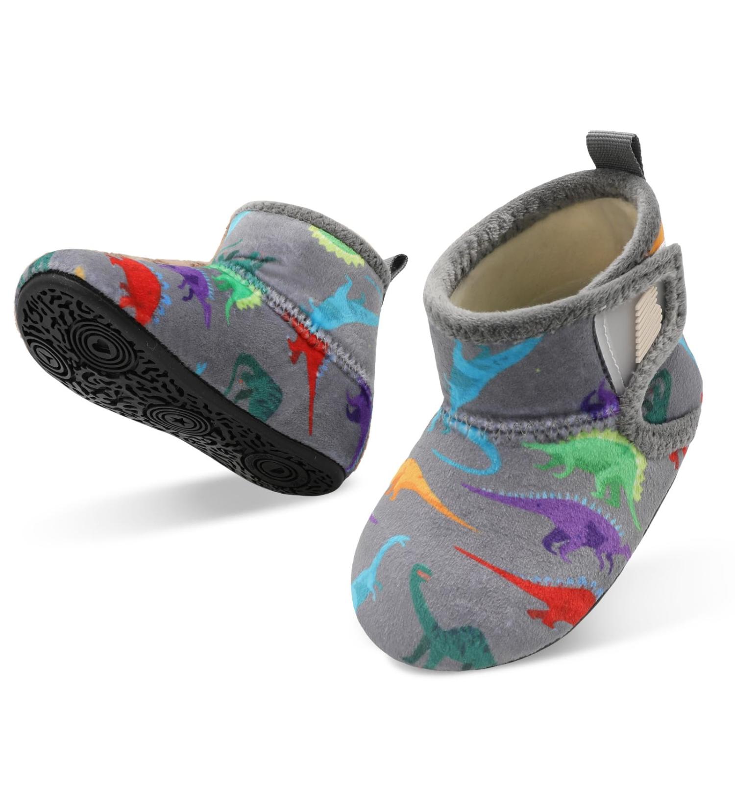 JOINFREE Baby Slippers with Non-Slip Rubber Sole for Toddlers - Greydinosaur - Size 7/7.5 UK - Buy Online on GoSupps.com