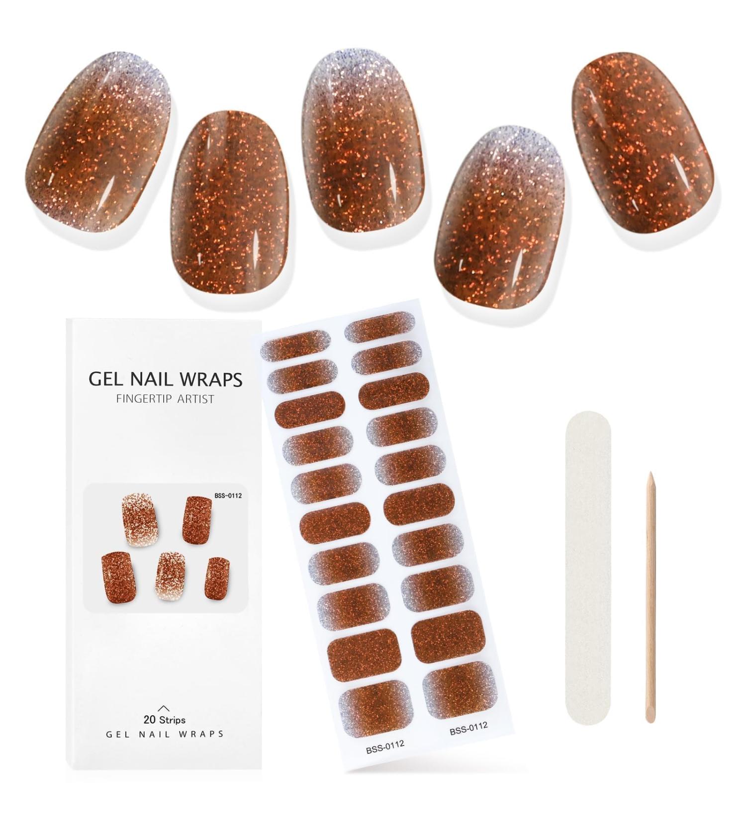 Cured Gel Nail Strips - Long Lasting Sakura Orange Nail Wraps with Cuticle Stick & UV/LED Lamp Required - Buy Online on GoSupps.com