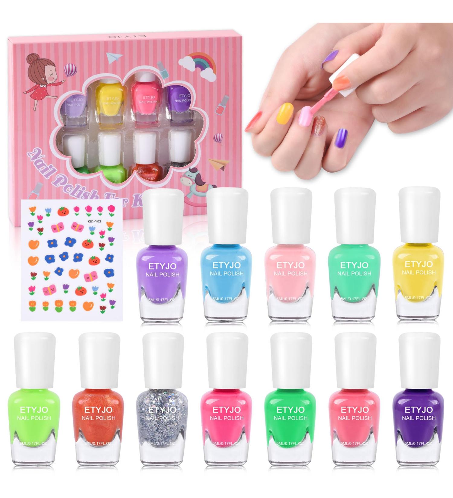 ETYJO 12 Candy Colors Non-Toxic Peel-Off Kids Nail Polish Set with Flower Stickers - Quick Dry Water-Based Varnish, Perfect Gift for Teenage Girls 3+ - B-Candy - Buy Online on GoSupps.com