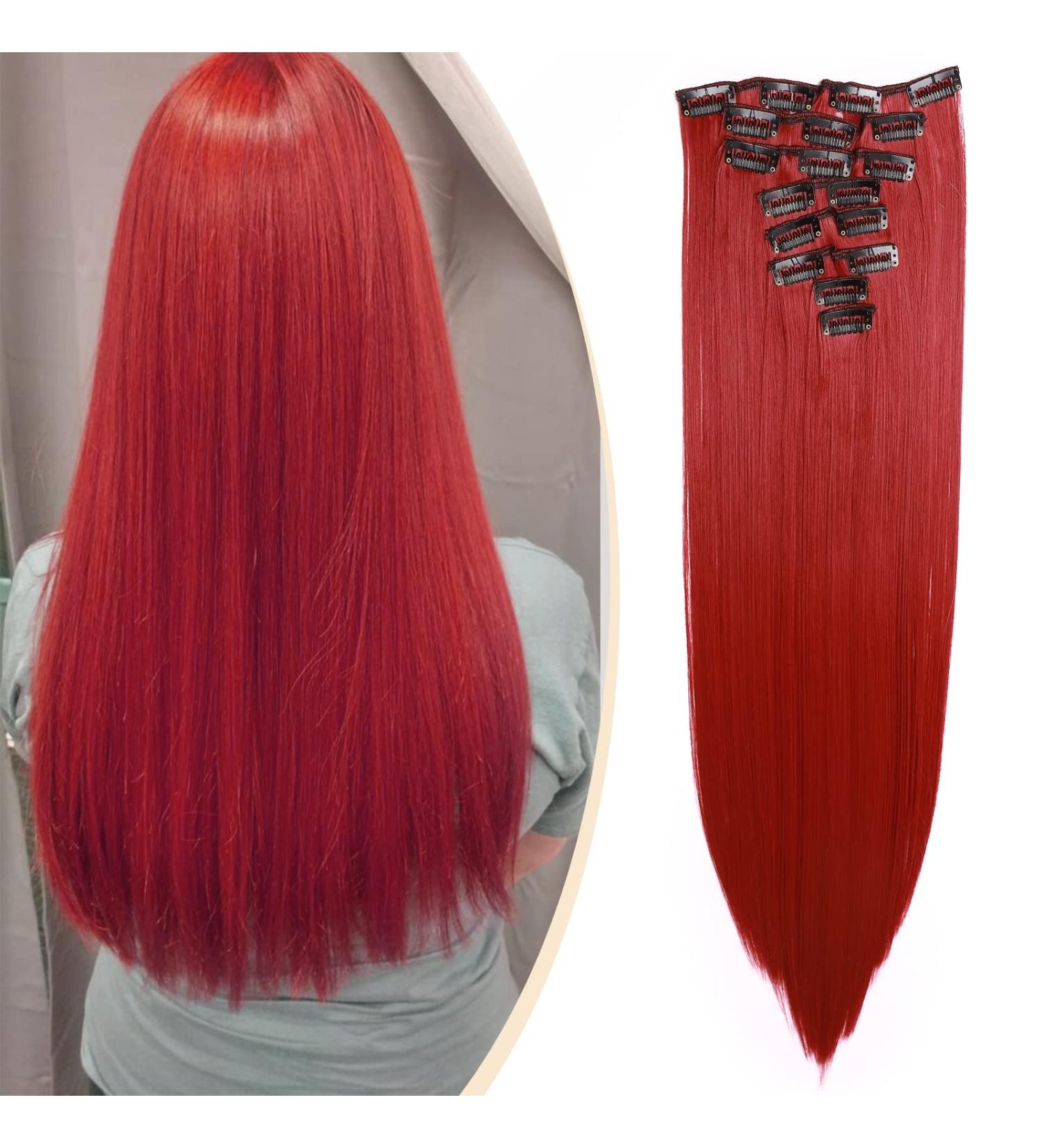 S-noilite 23 Dark Red Clip In Hair Extensions - 8pcs Full Head Extension Set | Sexy Lady Fashion Choice | 60 Colours Available - Buy Online on GoSupps.com