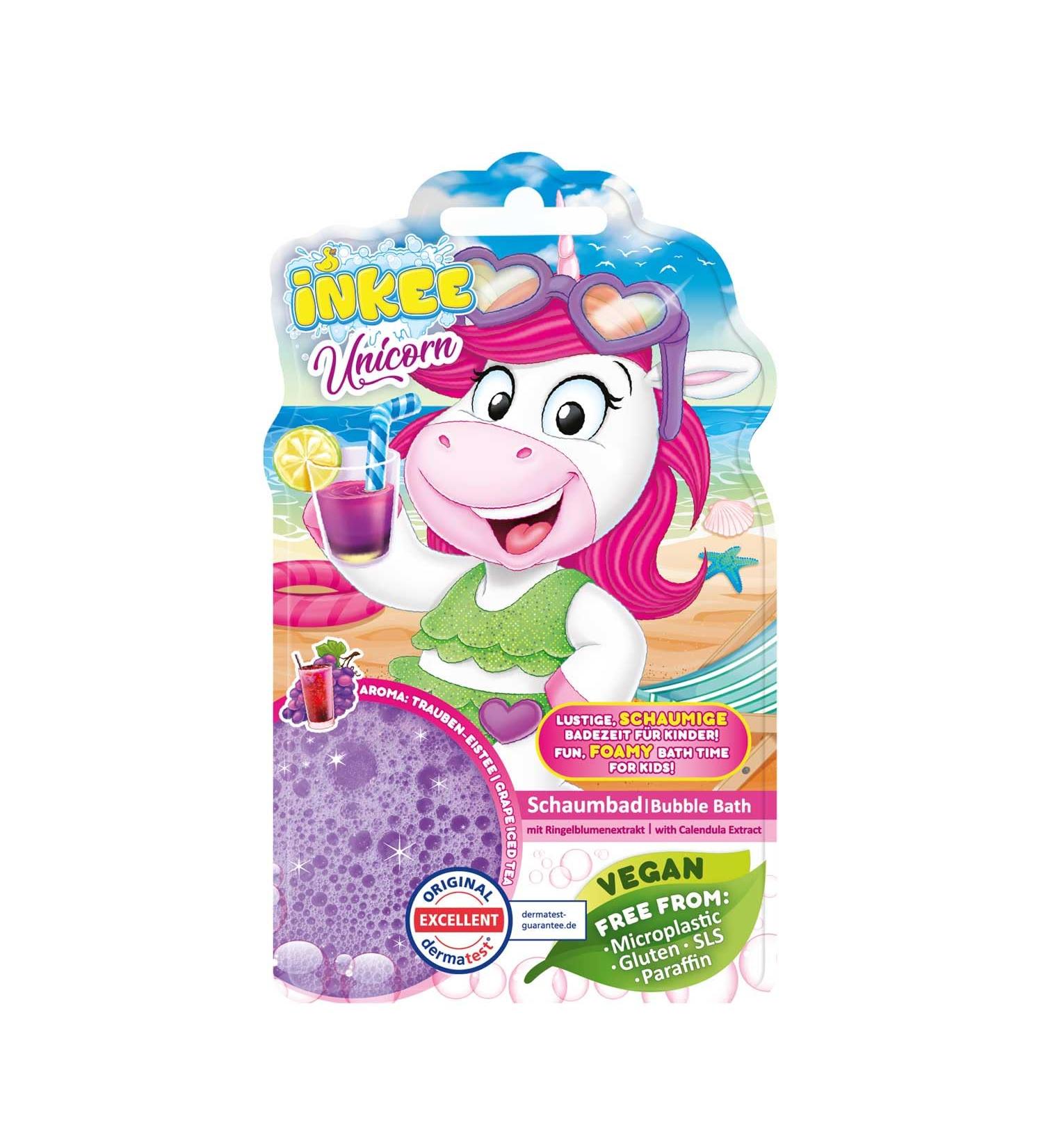 INKEE Bubble Bath Liquid Unicorn | Bath Additive for Kids Bubble Bath for Kids with Calendula Extract and Grape Iced Tea Flavor 15 x 40g - Buy Online on GoSupps.com
