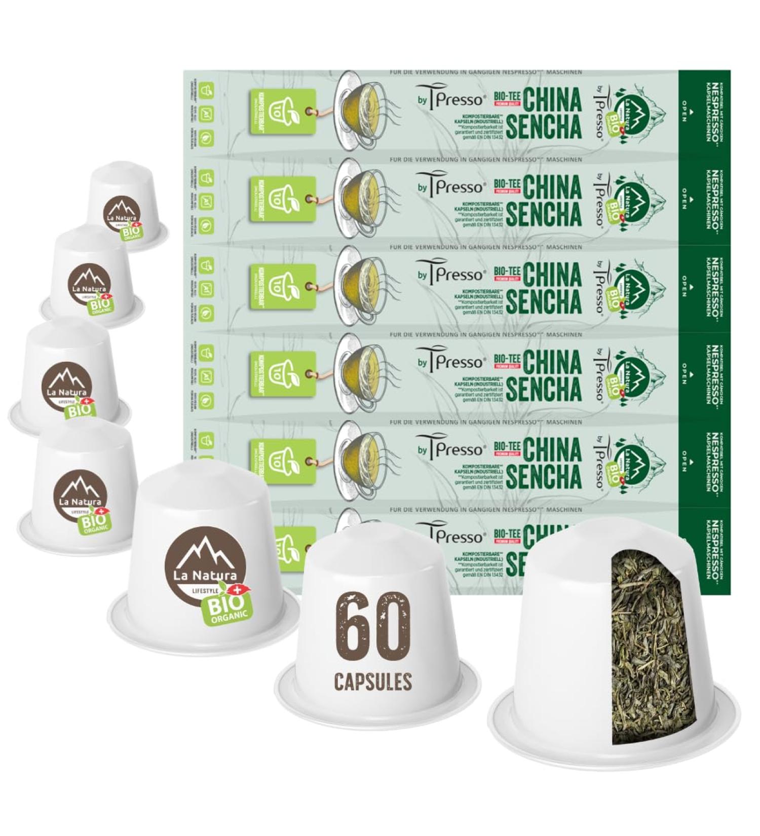 Th vert biologique Sencha de Chine | La Natura Lifestyle by Tpresso 60 capsules de th compatibles avec les machines capsules Nespresso | Capsules industrielles 100% compostables | cologique - Buy Online on GoSupps.com