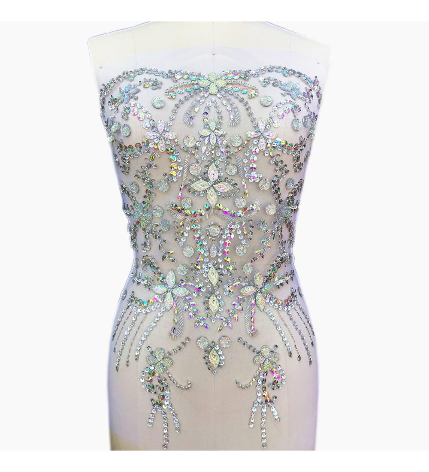 Noble Handmade Crystal AB Beaded Bridal Applique Patch - DIY Wedding Dress Trim 38x56cm - Buy Online on GoSupps.com