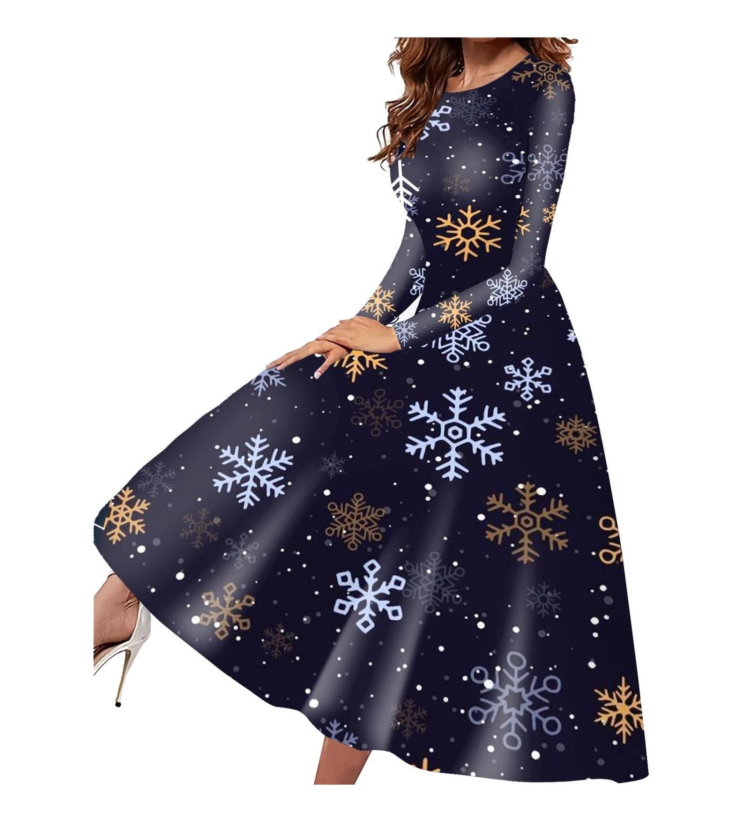 Women's Christmas Dress Hoodie - Cartoon Elk Party Costume Elegant Dark Blue Sweater Dress XXL - Buy Online on GoSupps.com