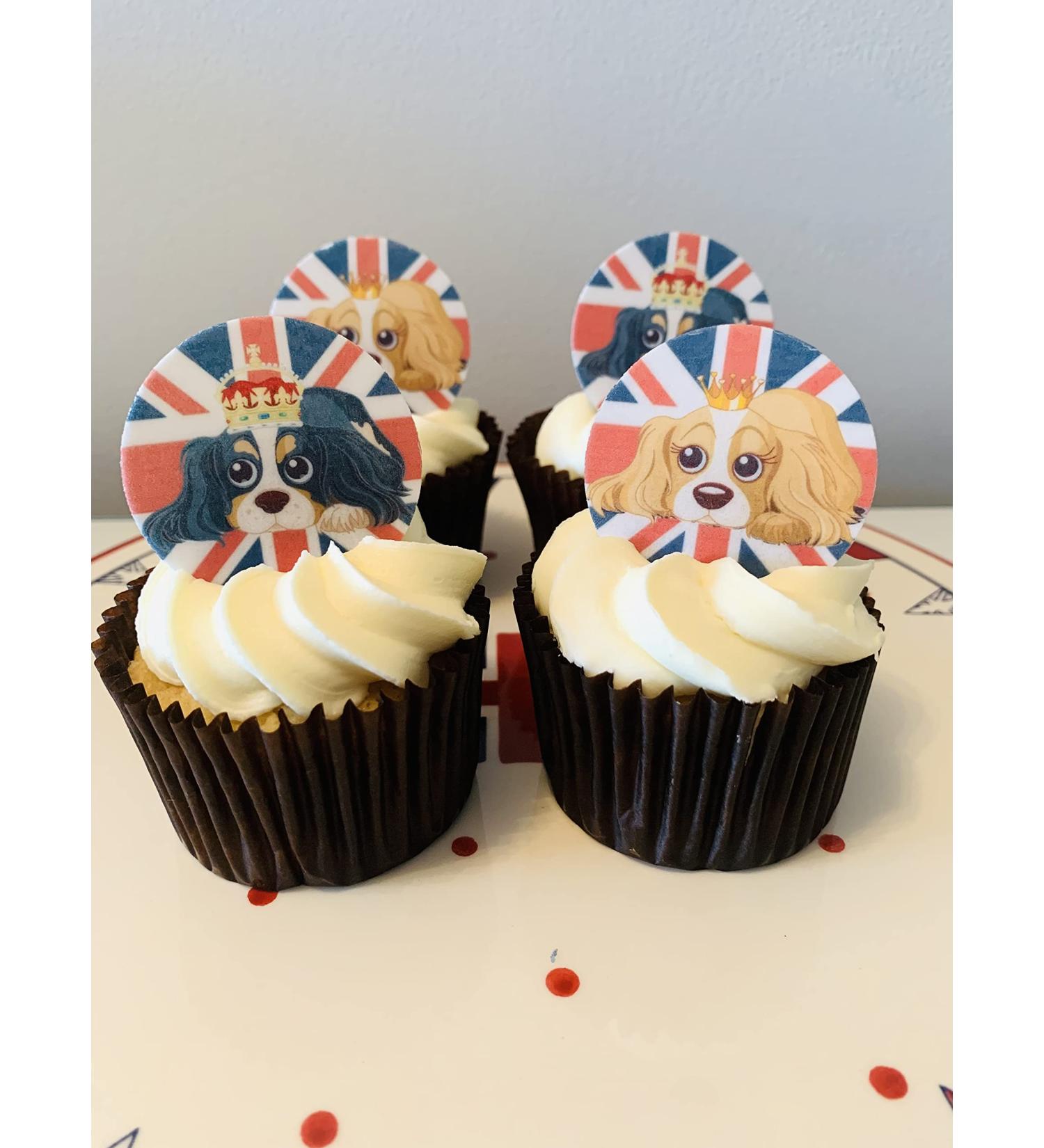 Cavalier King Charles Spaniels Round Coronation Edible Cup Cake Topper Decorations (24 pre-Cut on Wafer) 24 pre-cut on wafer