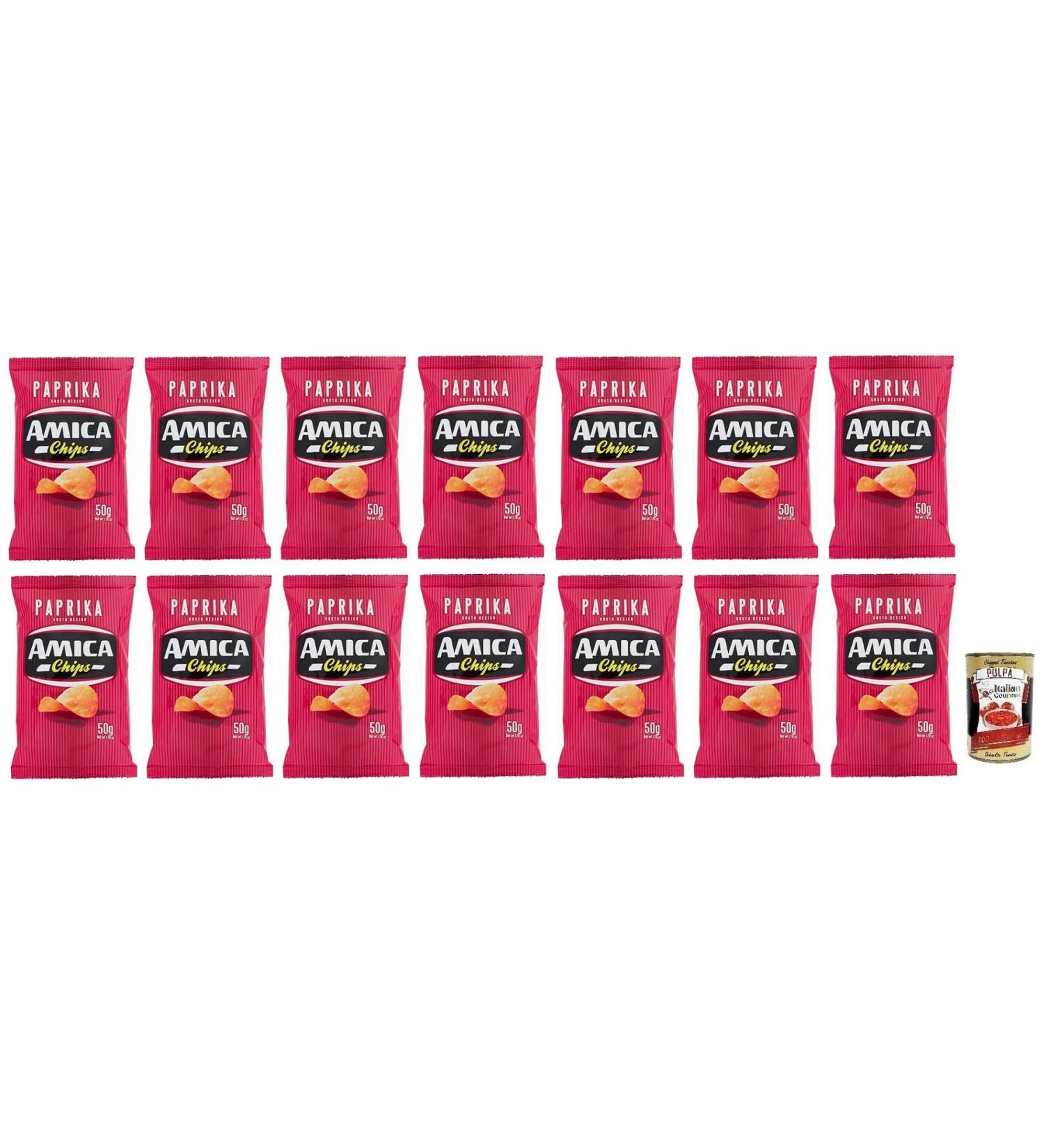  Italian Gourmet E.R. Amica Chips Pack of 14 potato and pepper crisps with pepper flavor and gluten-free savory snack 50g bag + Italian Gourmet Polpa di Pomodoro 400g box - Buy Online on GoSupps.com