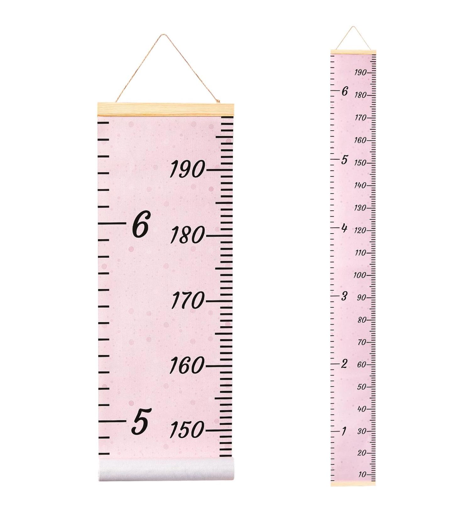 MHJY Kids Height Chart | Wooden Ruler Growth Chart for Girls Boys Nursery Decor | 7.9'' x 79'' Canvas Wall Hanging Measurement Kit - Pink - Buy Online on GoSupps.com