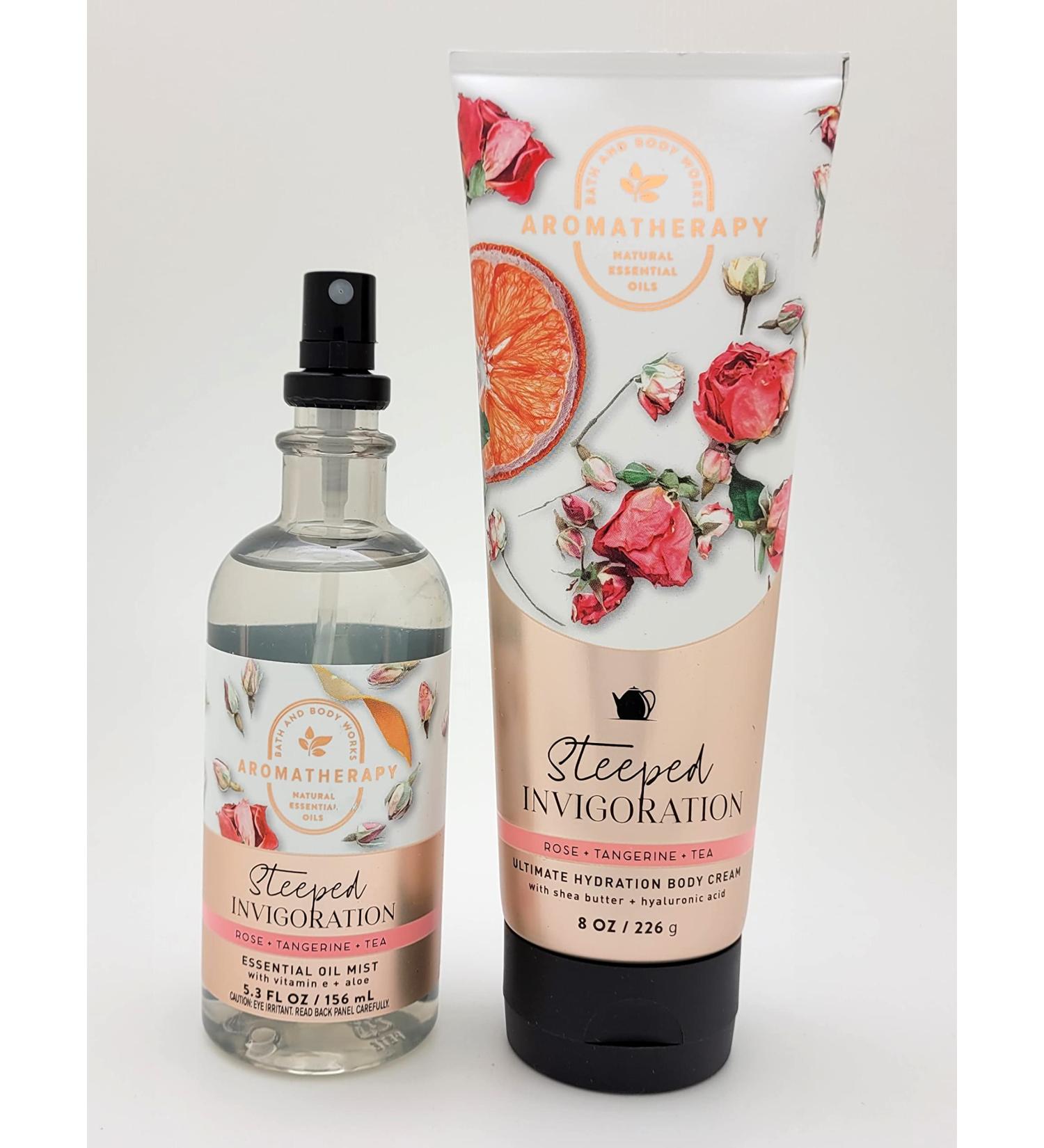 Bath & Body Works - 2 pc Bundle - Aromatherapy - Rose +Tangerine + Tea - Essential Oil Mist 5.3 fl oz & Ultimate Hydration Body Cream 8 oz.