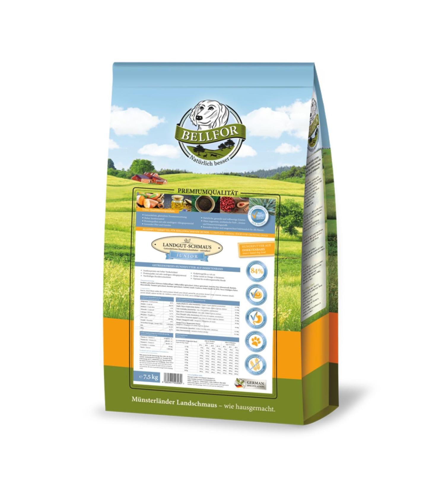 Bellfor - Dry food for puppies - Landgut-Schmaus Junior grain-free with insect protein - Hypoallergenic food for dogs (7.5) - Buy Online on GoSupps.com